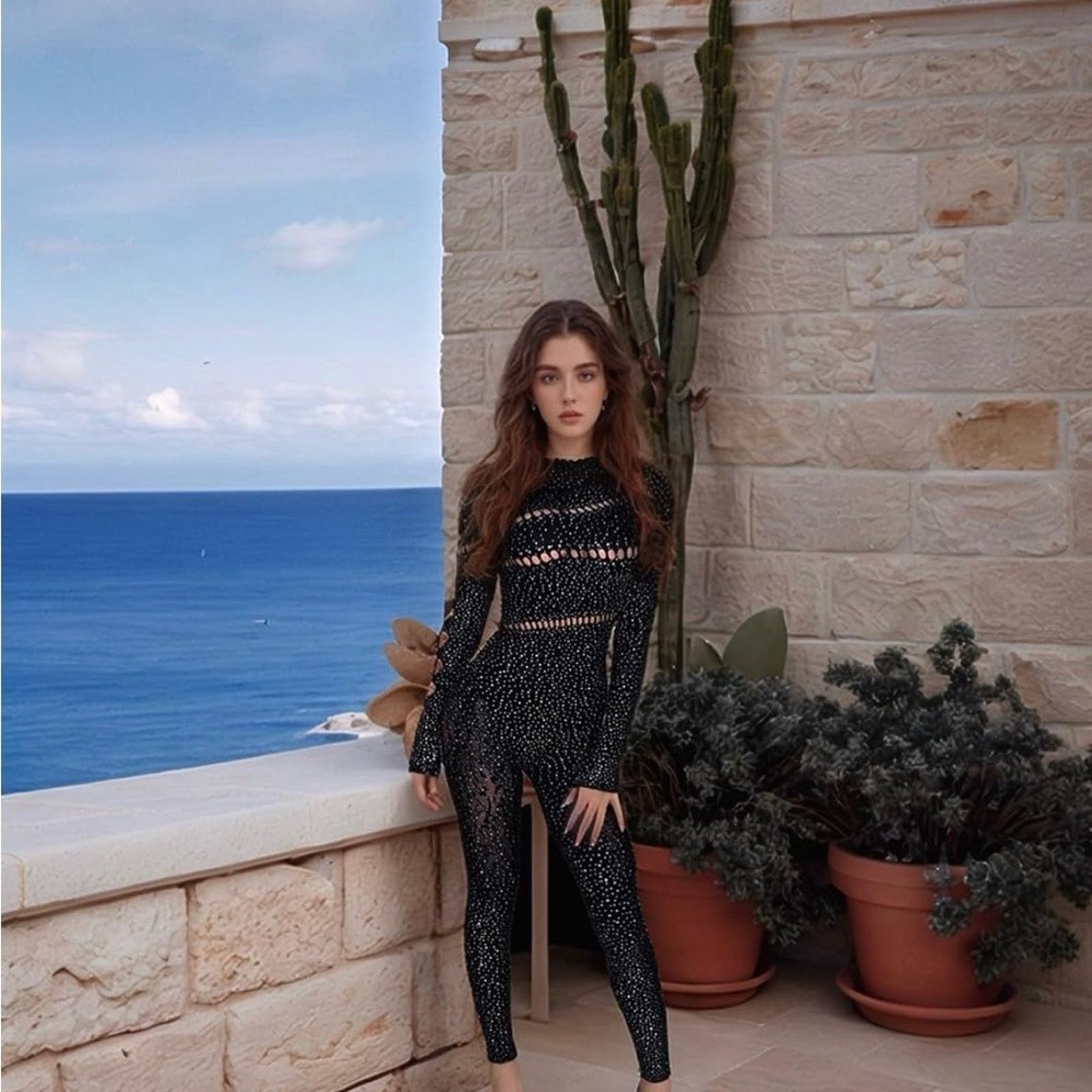 Other New Elegant Black Rhinestone Jumpsuit one size Size 27" / US 4 / IT 40 - 4 Thumbnail