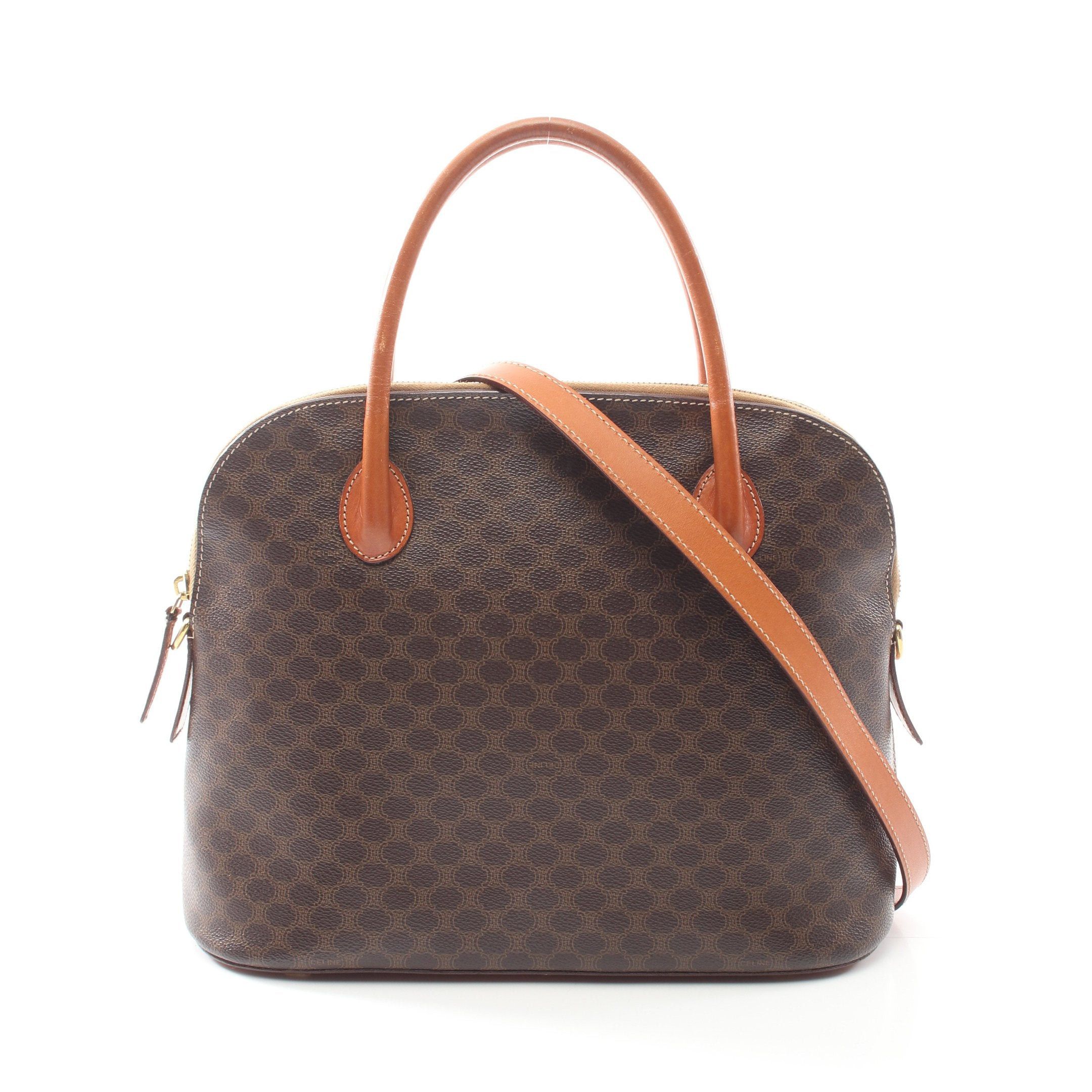 image of Celine Macadam Handbag Pvc Leather Dark Brown Brown 2Way, Women's