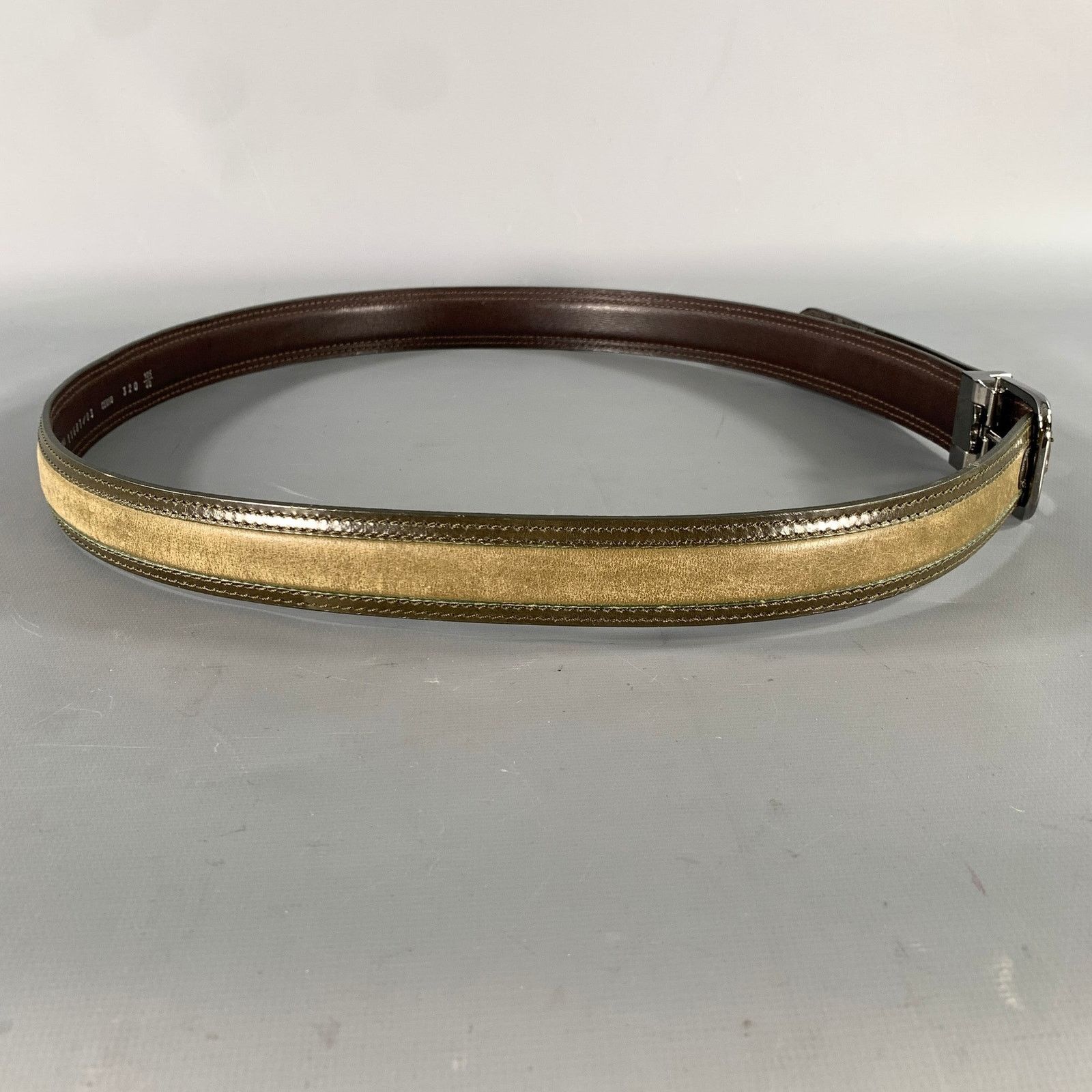 Moreschi MORESCHI Size 38 Brown Olive Mixed Pattern Leather Belt Size 38 - 2 Thumbnail