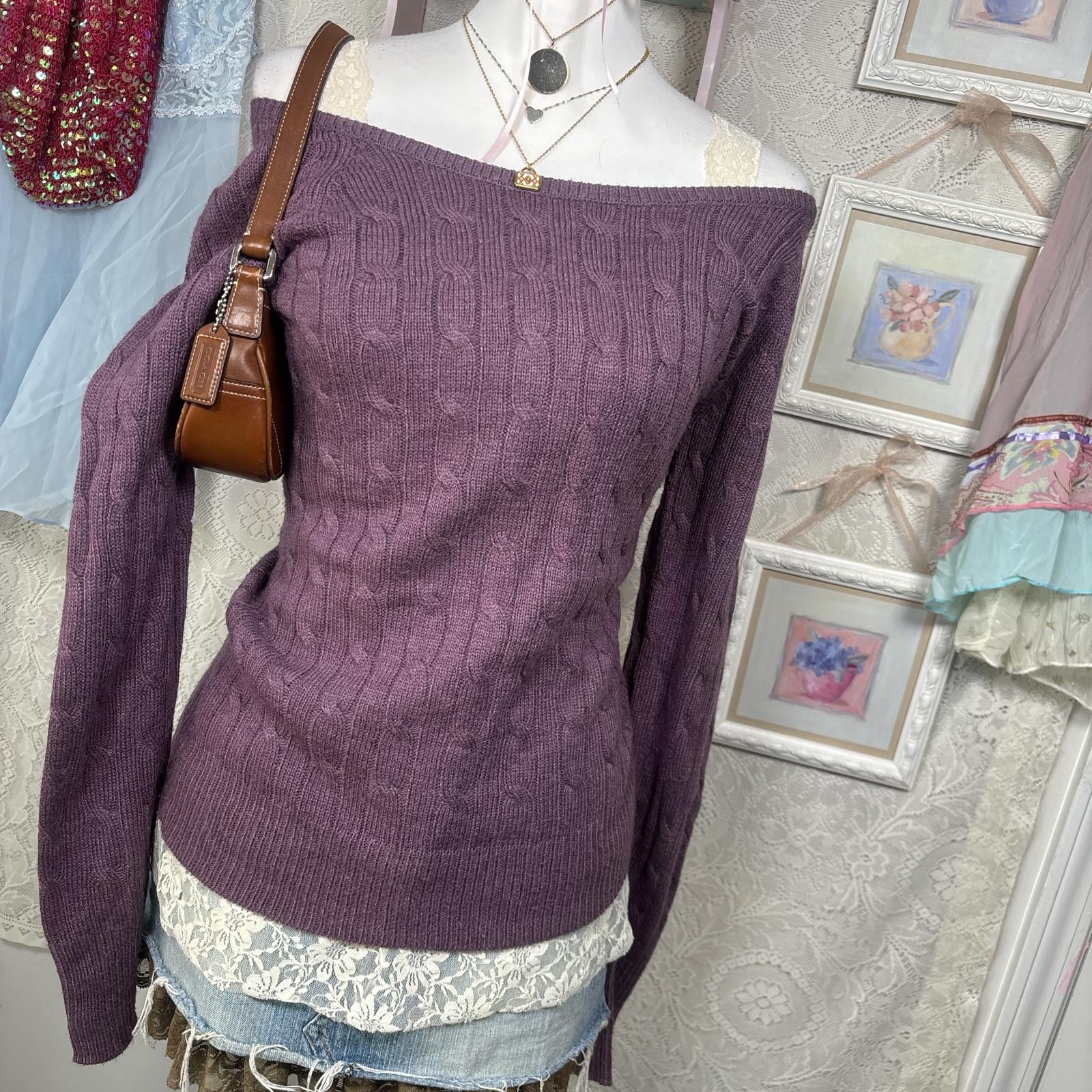 Aeropostale y2k purple aeropostale off the shoulder sweater Size L / US 10 / IT 46 - 2 Thumbnail