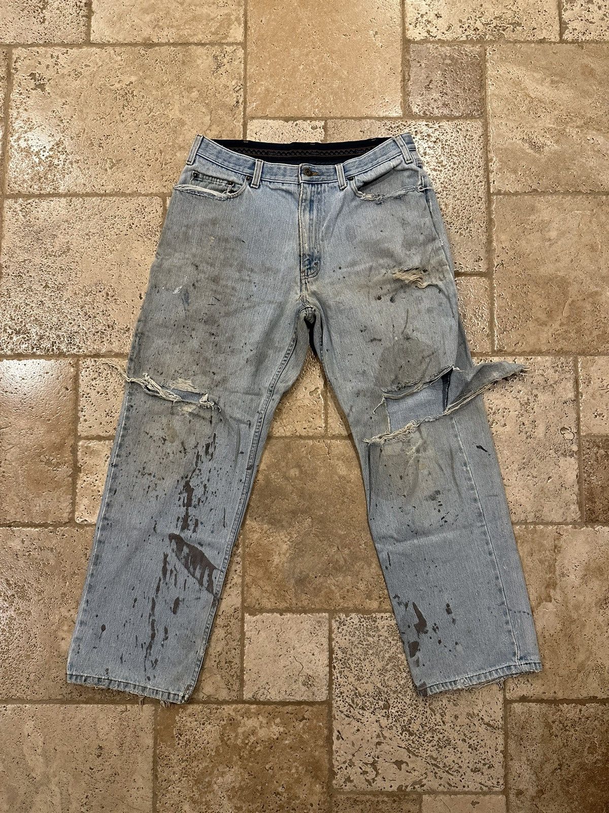 Haggar × Vintage Vintage Haggar Blue Thrash Distressed Painter Denim Jeans Size US 36 / EU 52 - 1 Thumbnail