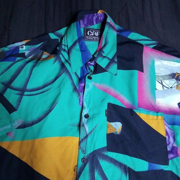 Other Vintage Cafe Abstract Airplane Rose Polyester Disco Shirt Size US XL / EU 56 / 4 - 1 Thumbnail