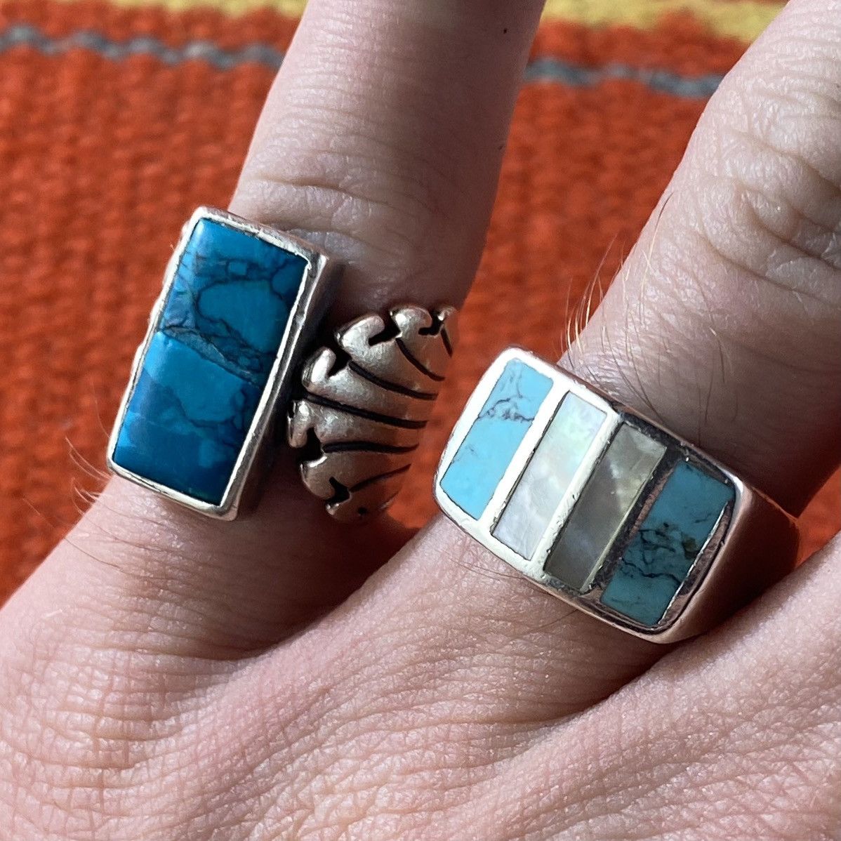 Kapital Vtg Navajo Sterling Turquoise Abalone Square Signet Ring Size ONE SIZE - 12 Thumbnail