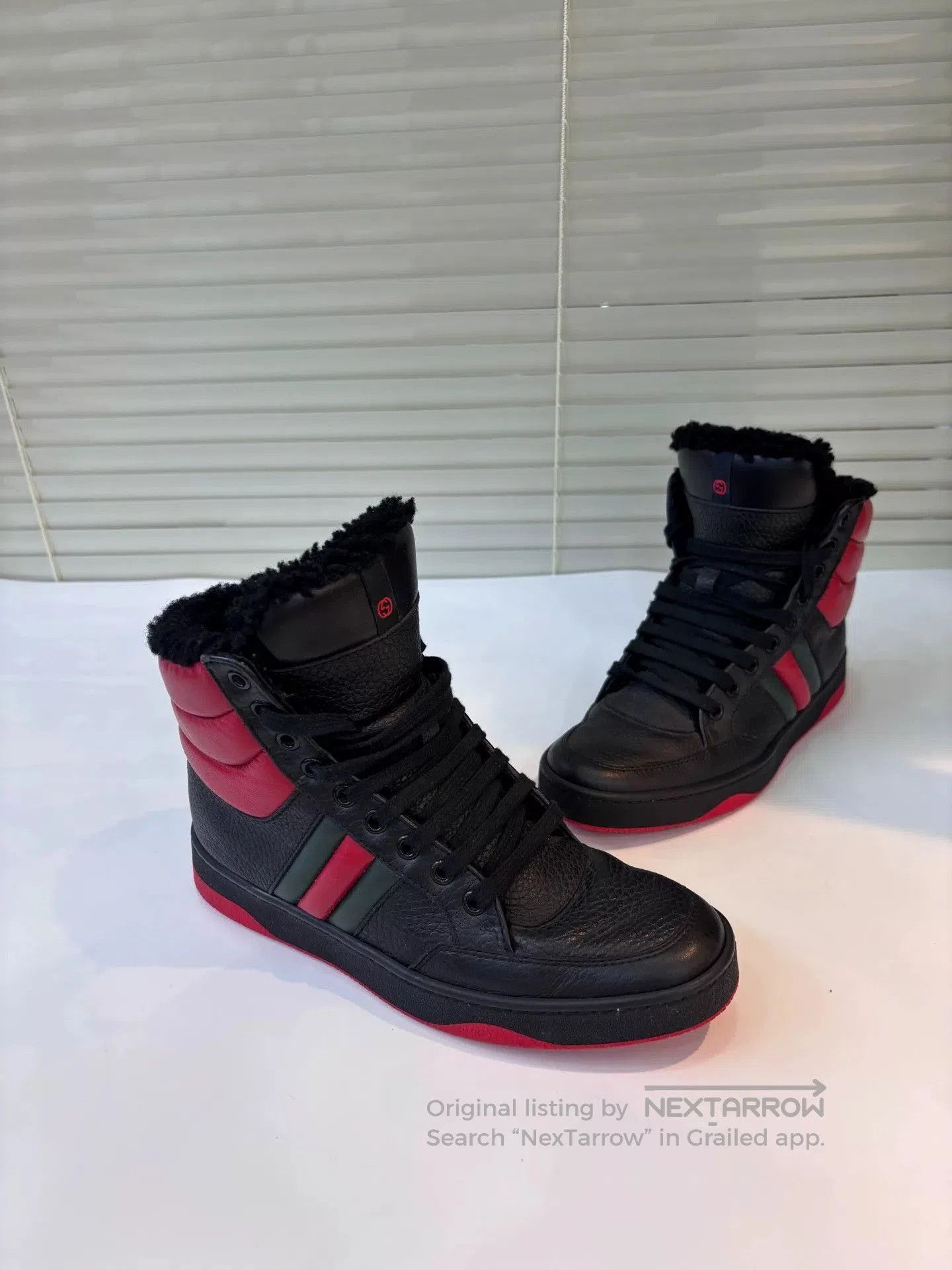 Gucci Gucci Black Leather Lamb Wool Sneakers. Size US 5 / IT 35 - 5 Thumbnail