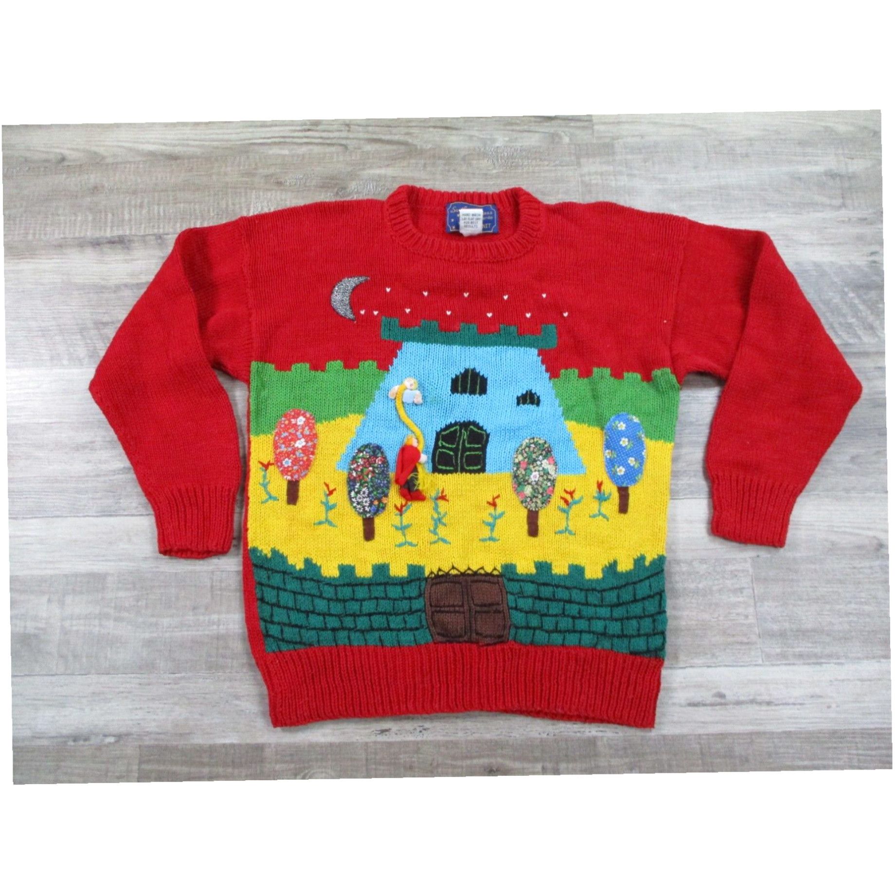Vintage Whimsical Storybook Inspired 3D Red Hand Knit Sweater for Women ...