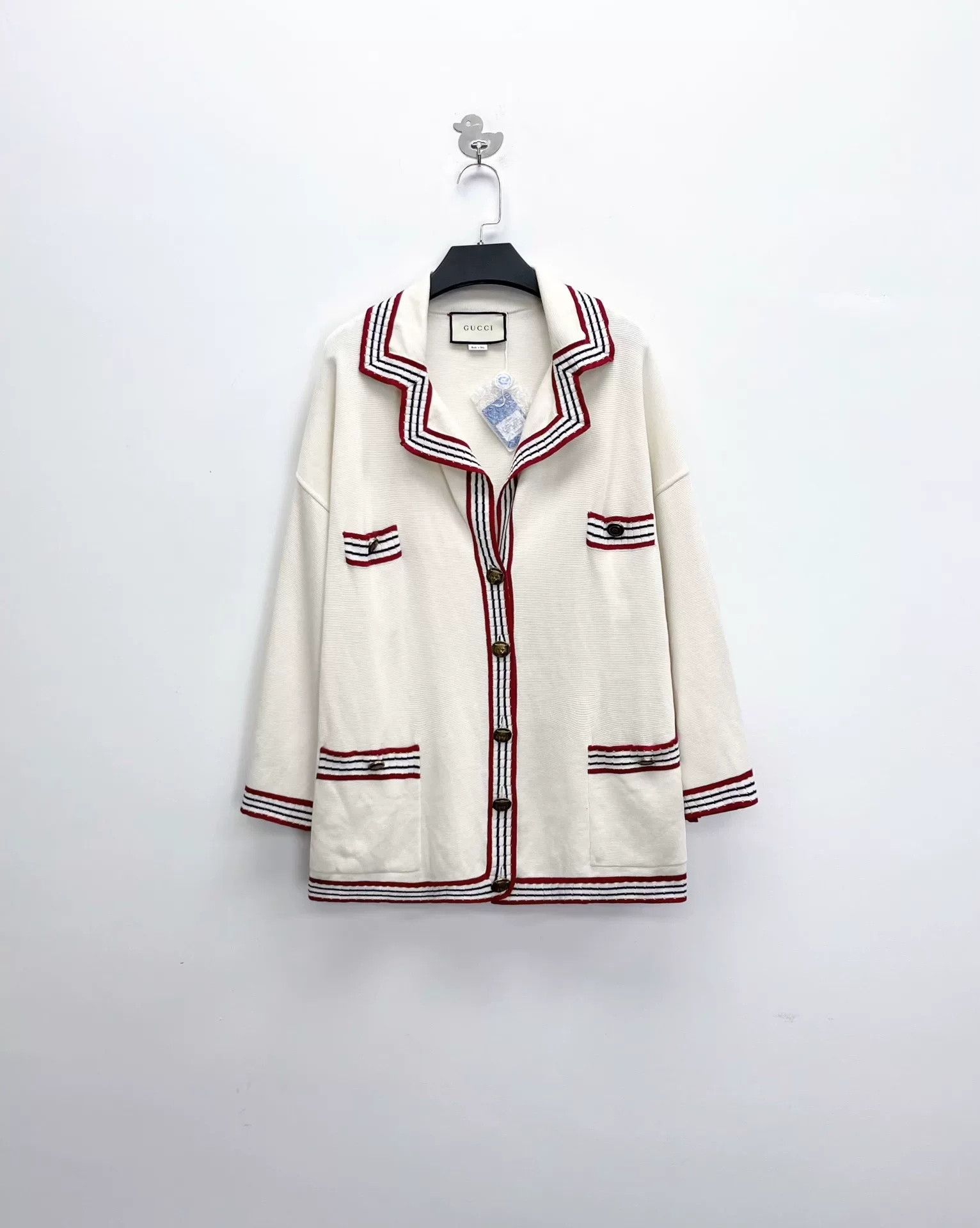 Gucci Gucci Beige Stripe Ceramic Buckle Cardigan Size US M / EU 48-50 / 2 - 1 Thumbnail