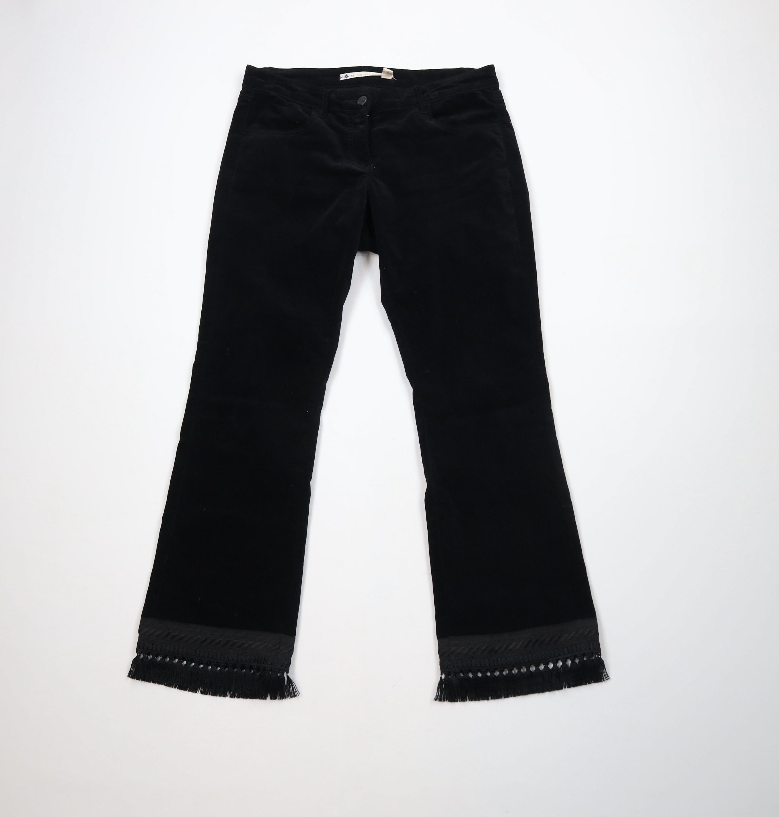 Vintage Vintage Y2K Boho Chic Velour Fringe Wide Leg Pants Black Size 28" / US 6 / IT 42 - 1 Thumbnail