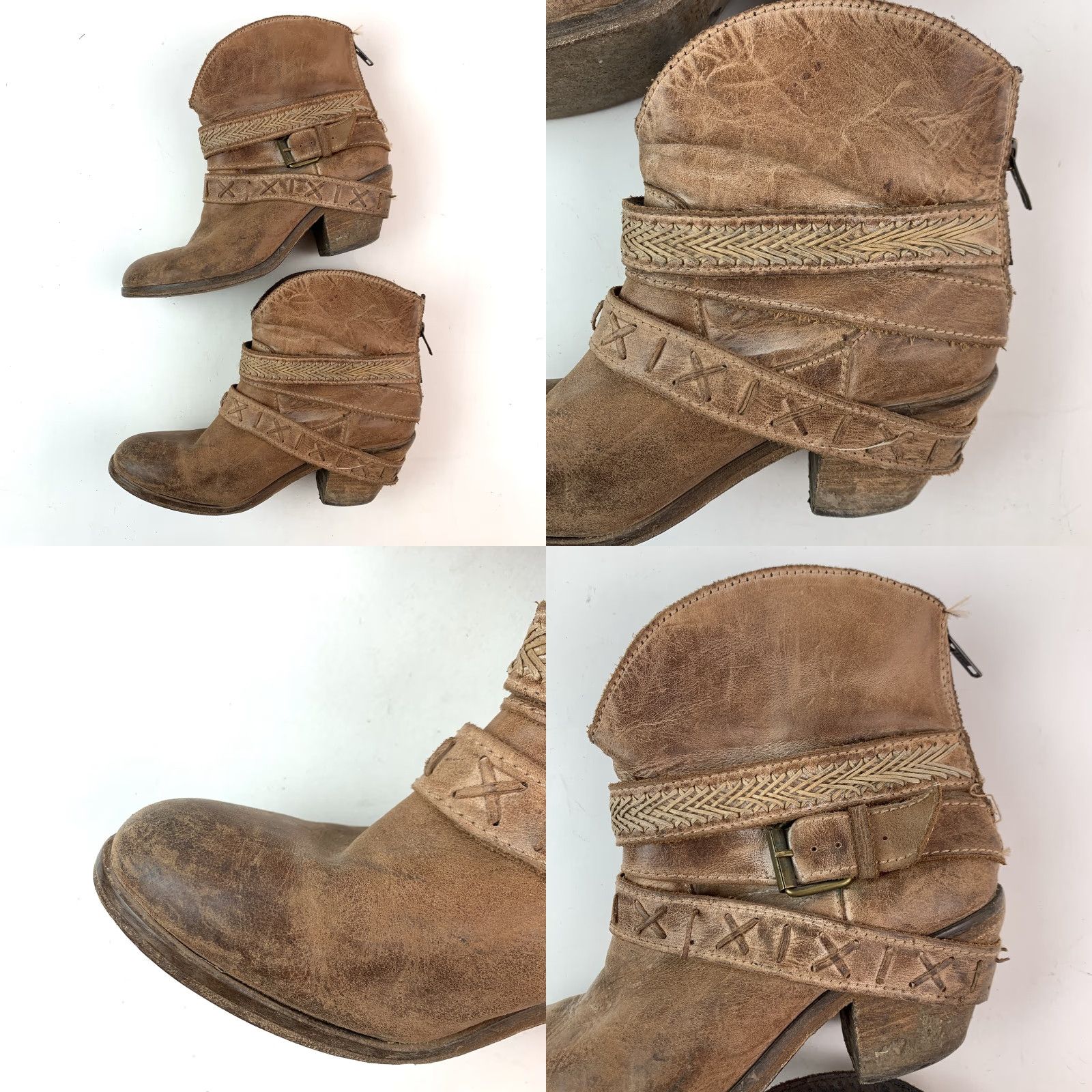 Vintage VINTAGE Corral Brown Distressed Leather Ankle Boots 7.5 Women Western Boot Buckle Zipper Block Heel Colonial? Size US 8 / IT 38 - 8 Thumbnail