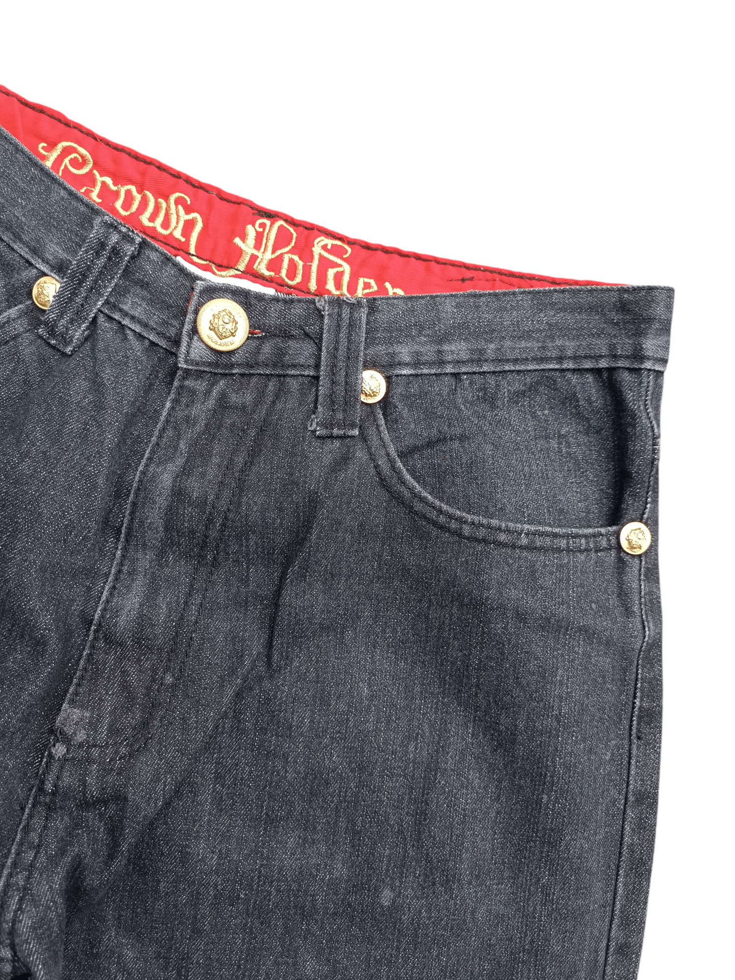 Affliction Crown Holder Gold Embroidered Baggy Y2K Wide Leg Denim E185 Size US 30 / EU 46 - 10 Thumbnail