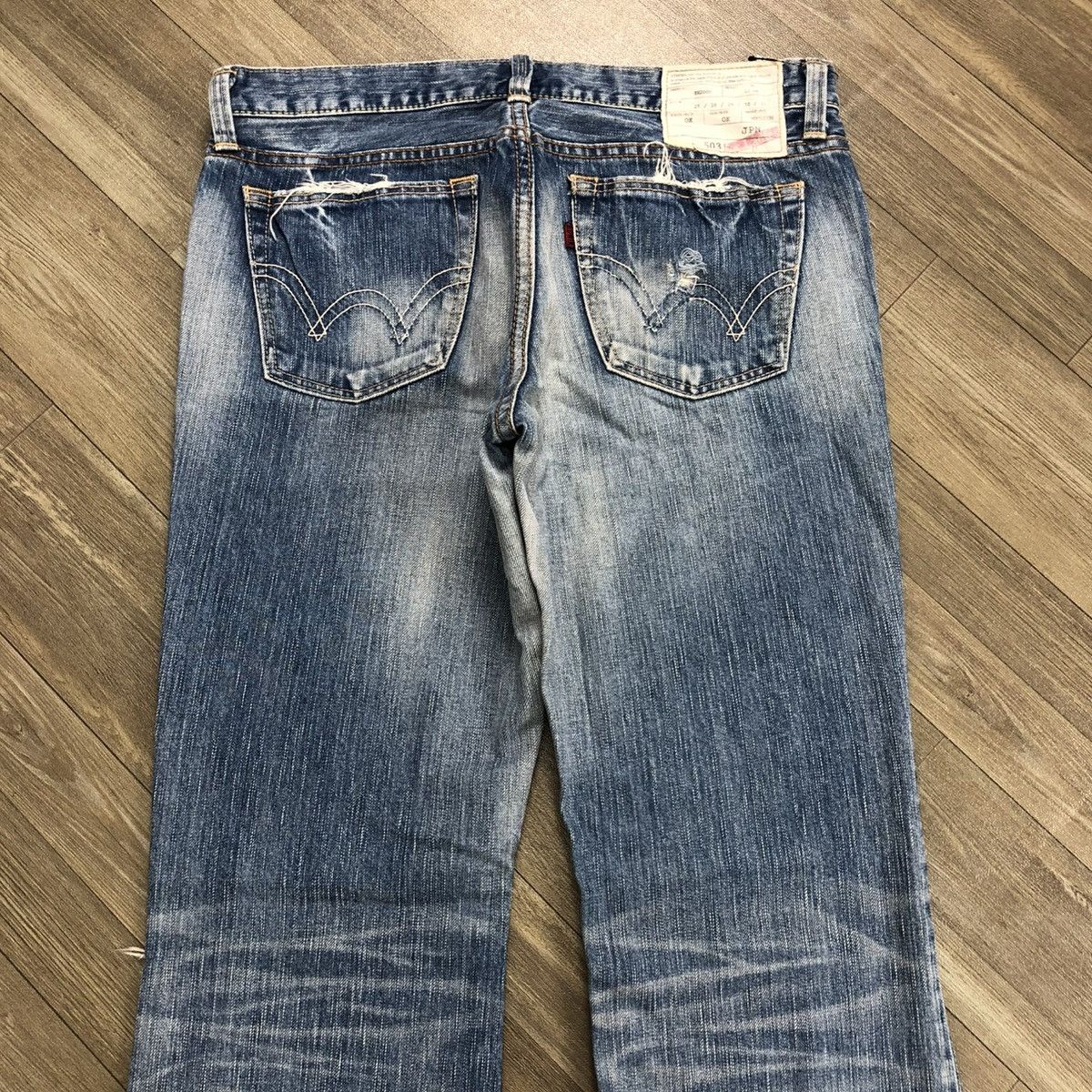 Edwin × If Six Was Nine × Le Grande Bleu (L.G.B.) 2000s Edwin 503 Distressed Punk Faded Bootcut Flared Jeans Size US 29 - 21 Thumbnail