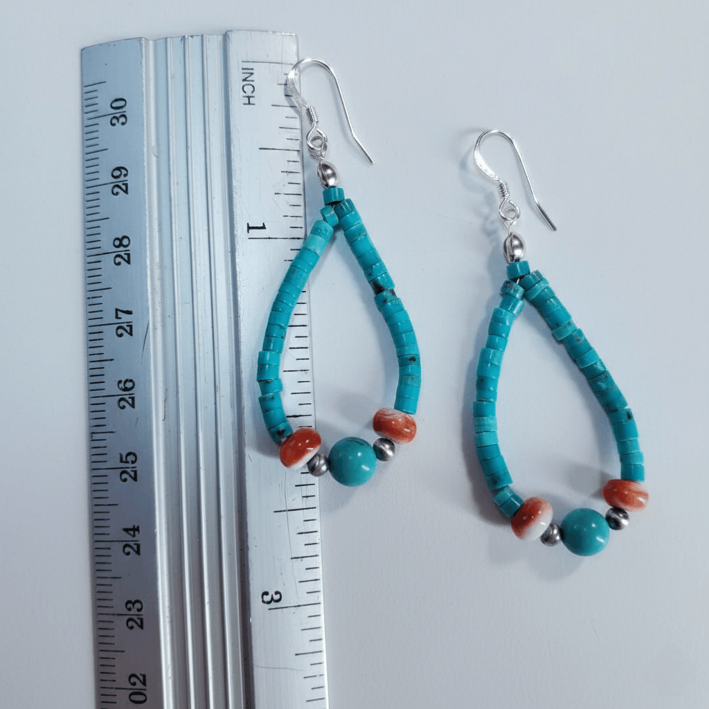 Handmade Turquoise 2.25" Earrings 925 Sterling Silver Heishi Native Size ONE SIZE - 7 Thumbnail