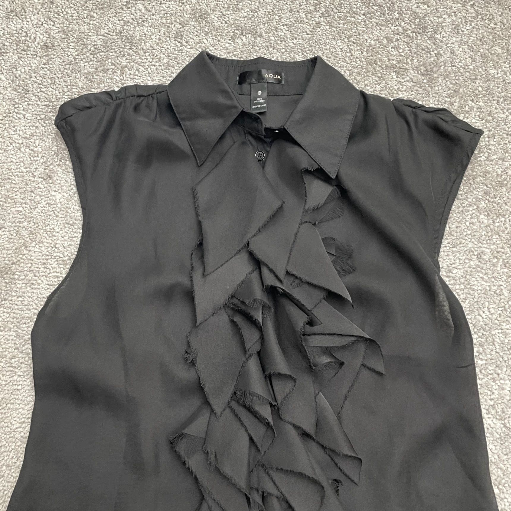 AQUA Aqua Blouse Womens XS Black Sleeveless Button Down Ruffles Top Size XS / US 0-2 / IT 36-38 - 4 Thumbnail