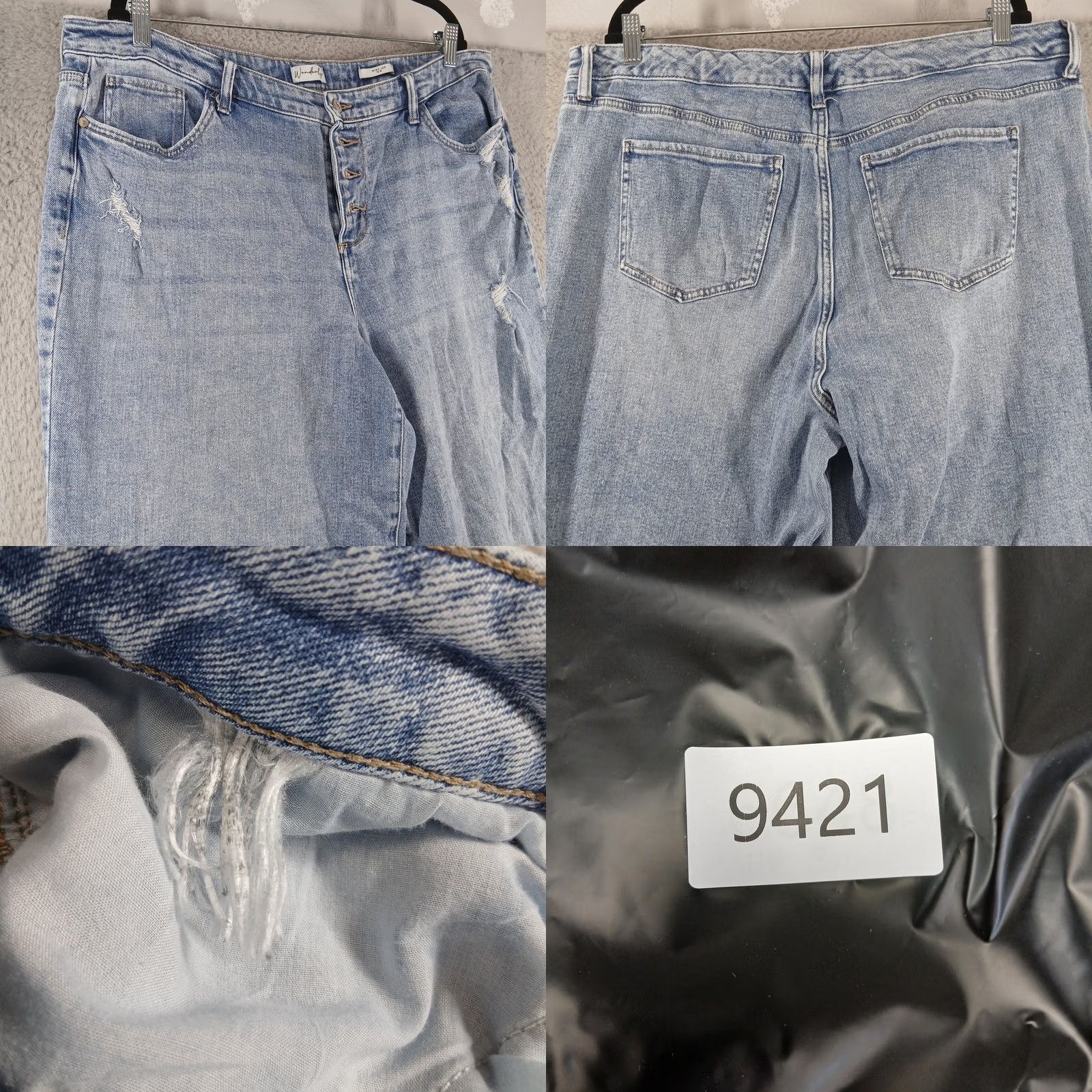 Vintage Wonderly Wide Leg Jeans Light Wash High Rise Distressed Raw Hem 18W Women Size 40" / US 18 - 8 Thumbnail