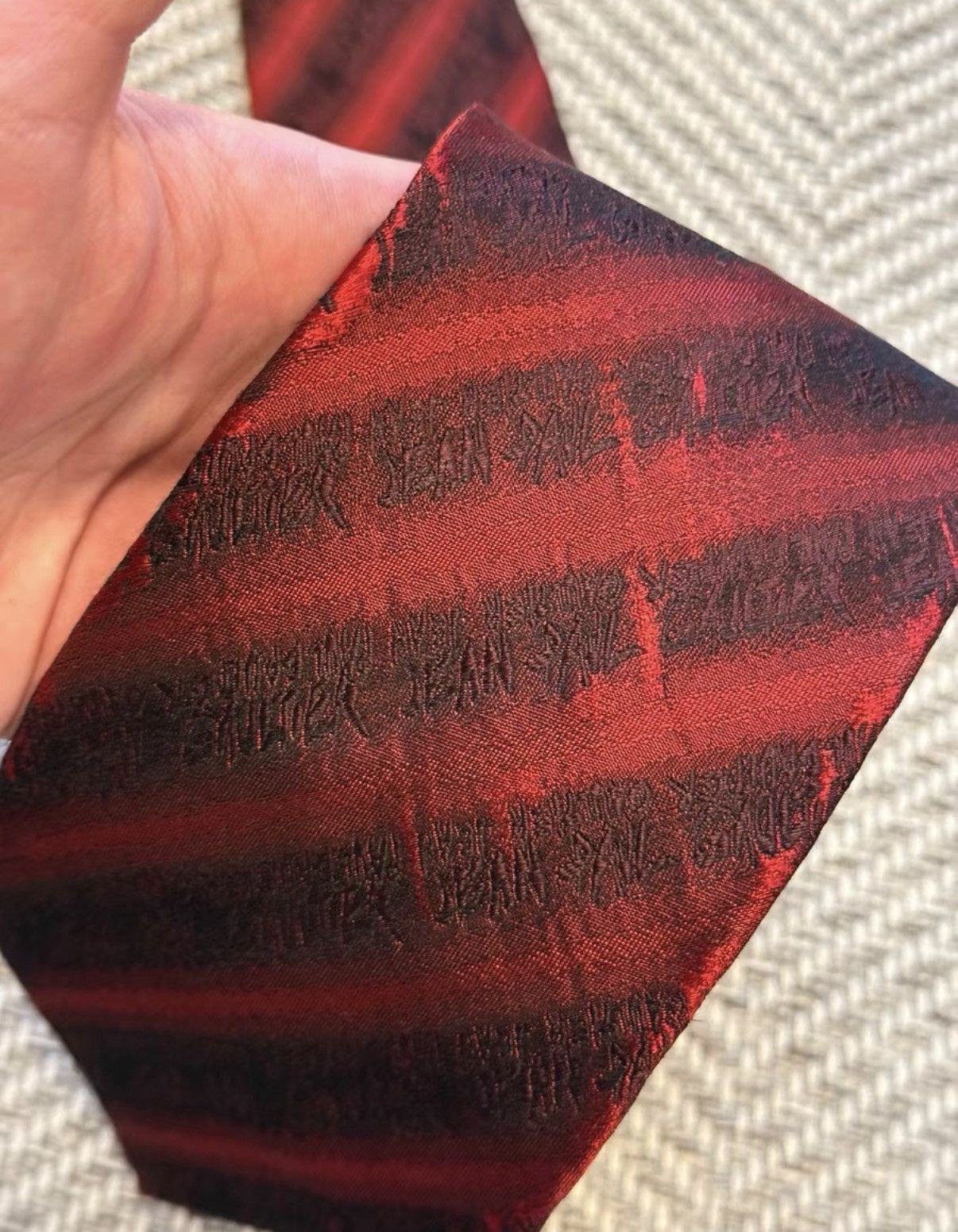Jean Paul Gaultier Jean Paul Gaultier Wine Red Diagonal Stripe Logo Tie K24 Size ONE SIZE - 5 Thumbnail