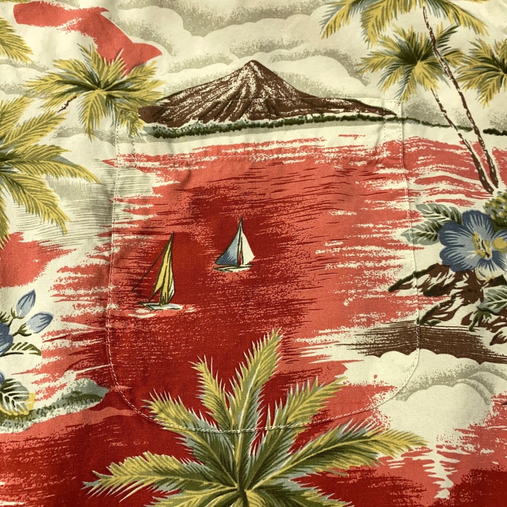 Lands' End VINTAGE Lands' End Shirt Men 2XL Red Hawaiian Rayon Floral Sailboat Aloha Vacation Pocket Mens Size US XXL / EU 58 / 5 - 2 Thumbnail