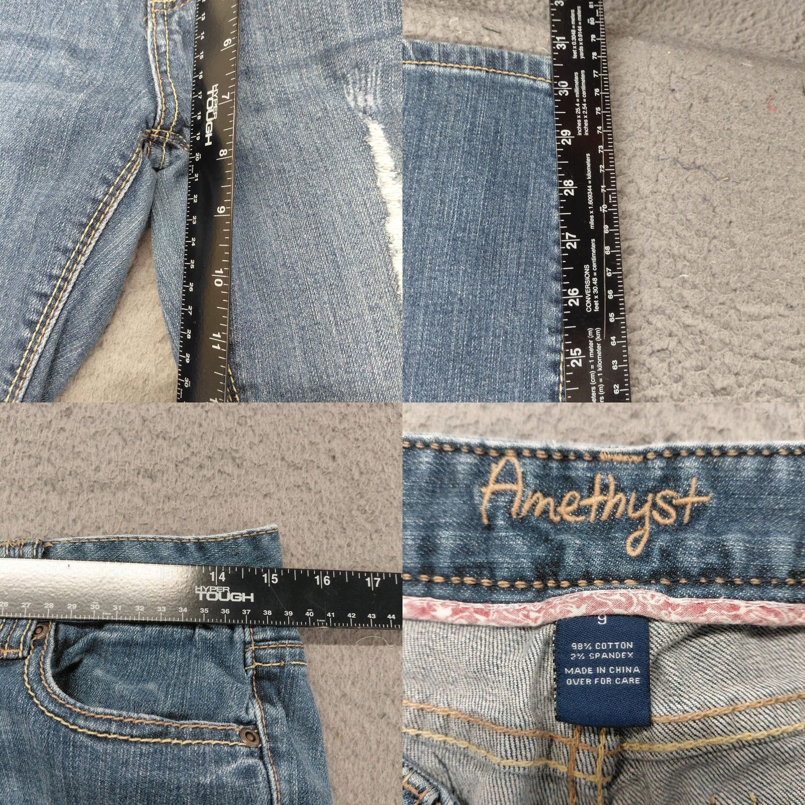 Denime Amethyst Jeans Women's Size 9 Blue Denim Distress Straight Stretch Embroidered Regular Bootcut Jeans Size 30" / US 8 / IT 44 - 8 Thumbnail