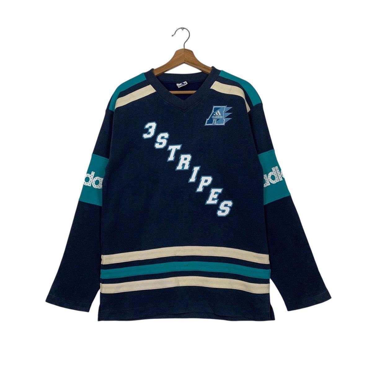 Adidas Adidas Three Stripes V-neck Sweater Size US S / EU 44-46 / 1 - 1 Thumbnail