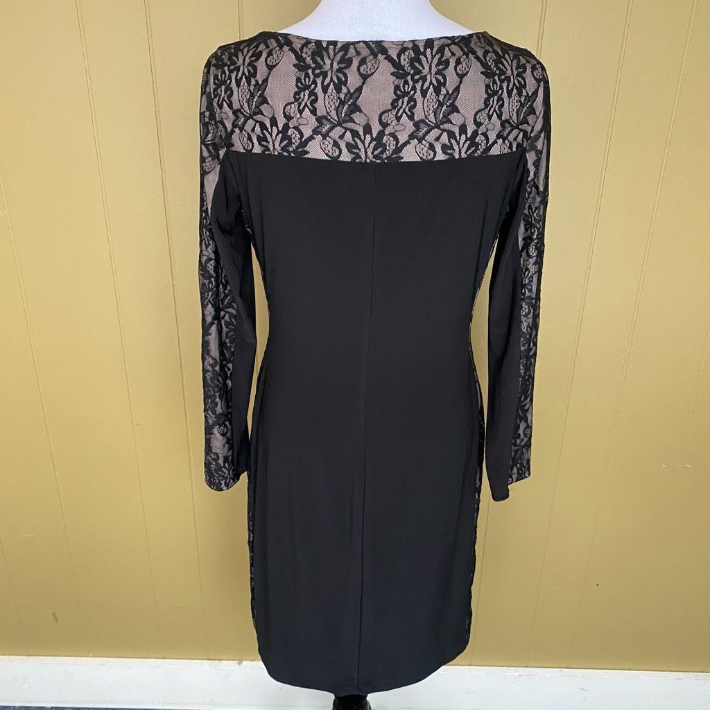 Other Women M fully lined midi dress w/black lace over tan rouched Size M / US 6-8 / IT 42-44 - 8 Thumbnail