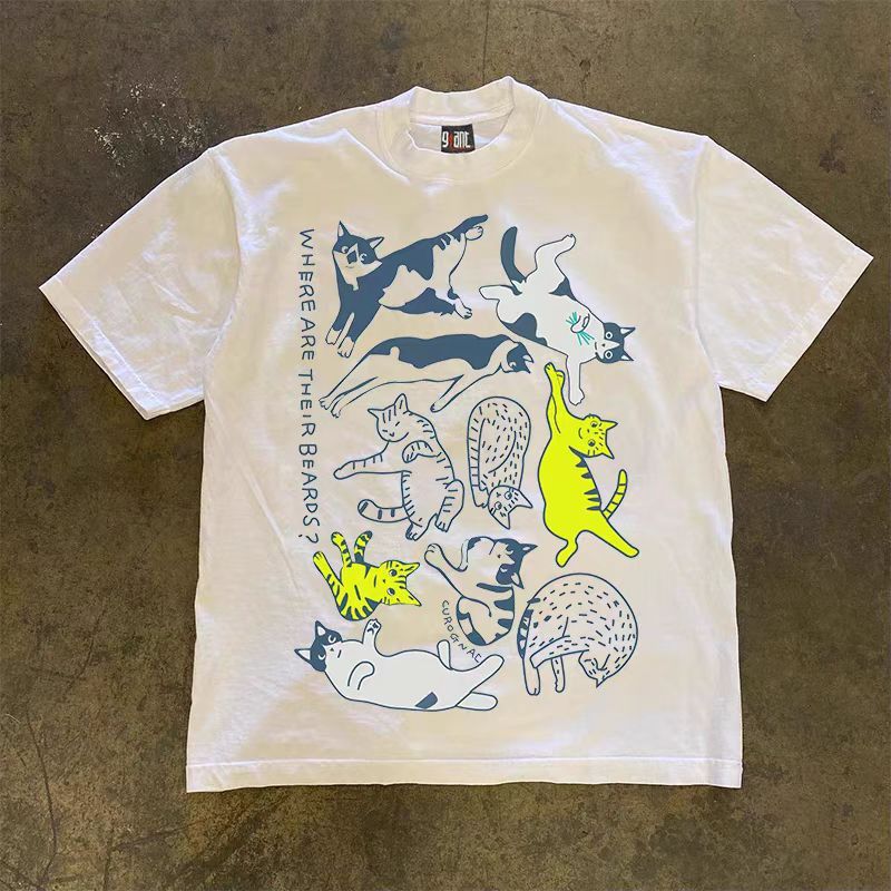 Japanese Brand × Vintage Street fashion washed loose cat print t-shirt Size US M / EU 48-50 / 2 - 1 Thumbnail