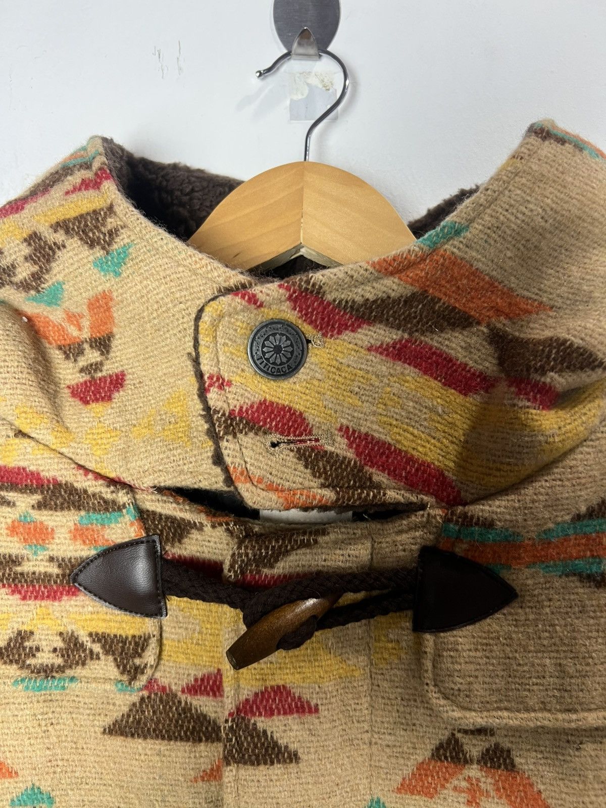 Japanese Brand Titicaca Navajo Style Aztec Hooded Wool Duffel Coat Size US L / EU 52-54 / 3 - 6 Thumbnail