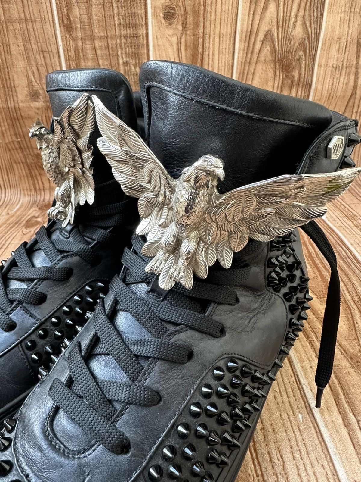 Philipp Plein Phillip Plein Black Leather Studded Hightops / Eagle Size US 10 / EU 43 - 5 Thumbnail