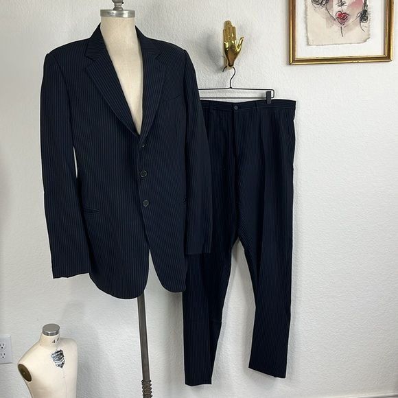 Giorgio Armani Giorgio Armani Pinstripe Pure New Wool 2 Pc 3 Button Suit Size 48L - 3 Thumbnail