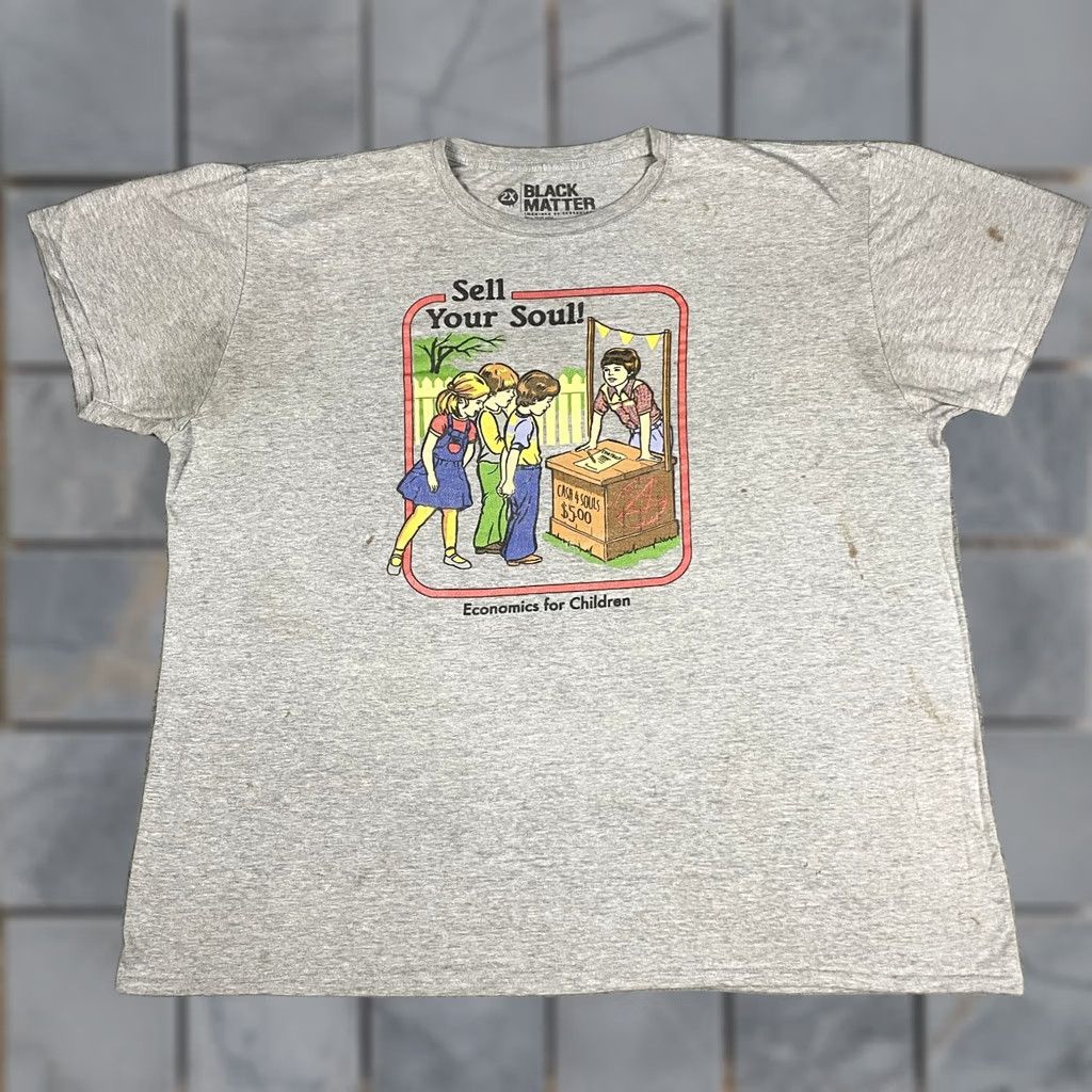 Vintage Black Matter Steven Rhodes Economics for Children Sell Your Soul Tshirt Mens XXL Gray Logo 70s 80s Funny Hipster TV Short Sleeve Cotton Vintage N/A Size US XXL / EU 58 / 5 - 1 Thumbnail