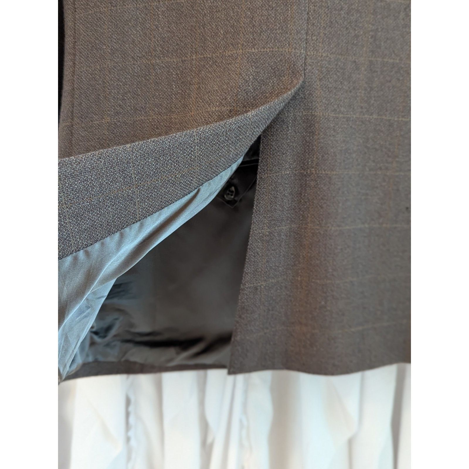 Oscar De La Renta 40R Brown 100% Wool Light Plaid 2 Button Notch Lapel Blazer Size 40R - 19 Thumbnail