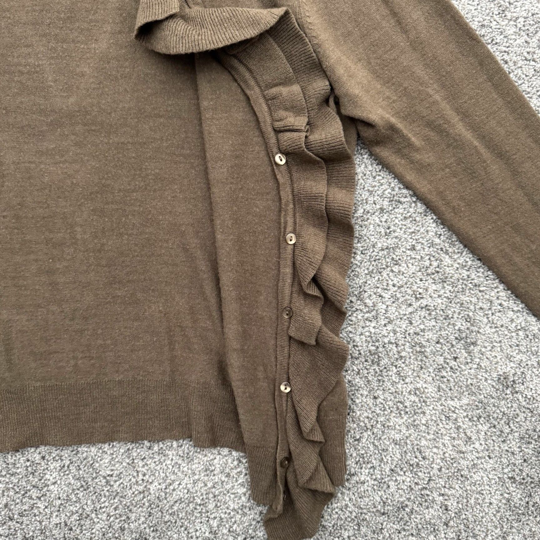 Vintage VINTAGE? New York & Company Open Ruffle Cardigan XL Office Soft Girl Fairy Grunge Sweater Cardigan Women XL Brown Acrylic Ruffle Open Office Size XL / US 12-14 / IT 48-50 - 2 Thumbnail
