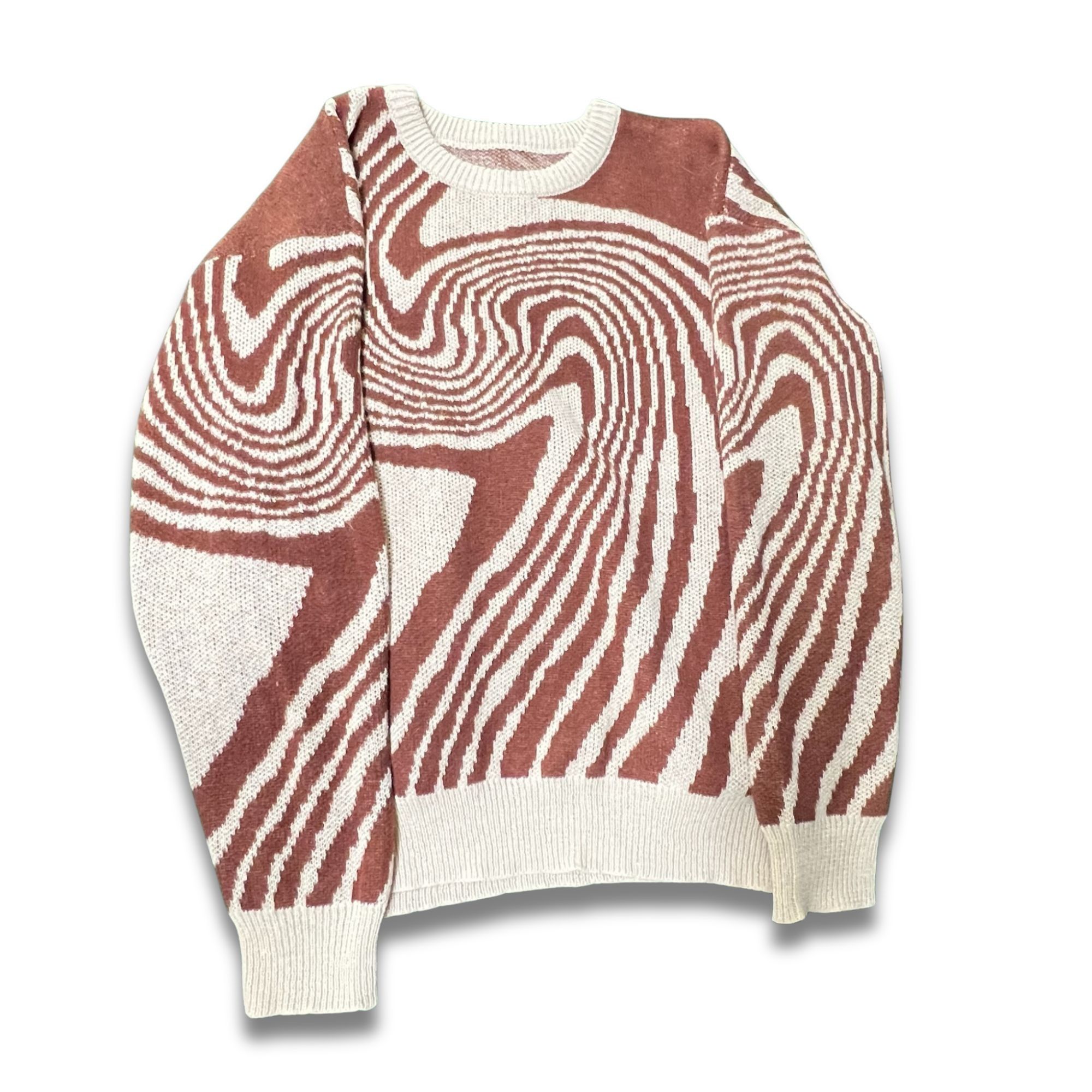 Other Brown & Beige Swirl Pattern Crew Neck Knit Pullover Sweater Size L / US 10 / IT 46 - 2 Thumbnail