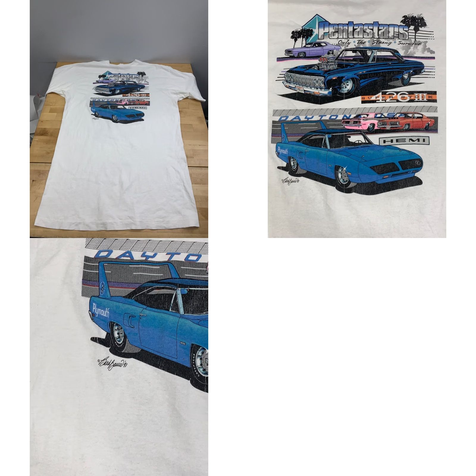 Fruit Of The Loom VINTAGE Fruit of the Loom T-Shirt Muscles Shirt 90s Plymouth Street Car White XL Mens Size US XL / EU 56 / 4 - 8 Thumbnail