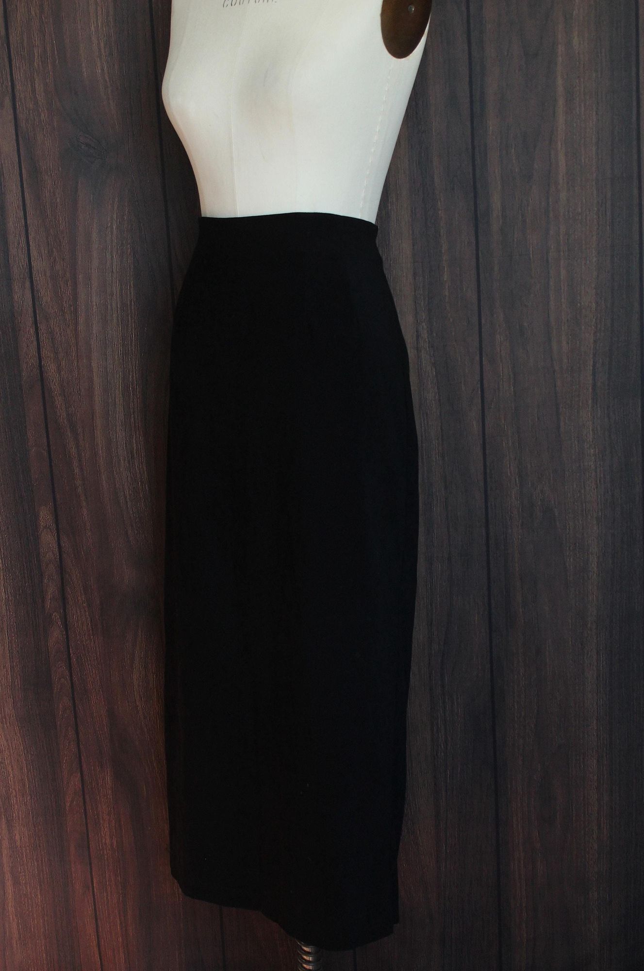 Vintage Vintage 1980s 1990s Pencil Skirt, Briggs Black Faux Suede, S Size 31" - 5 Thumbnail