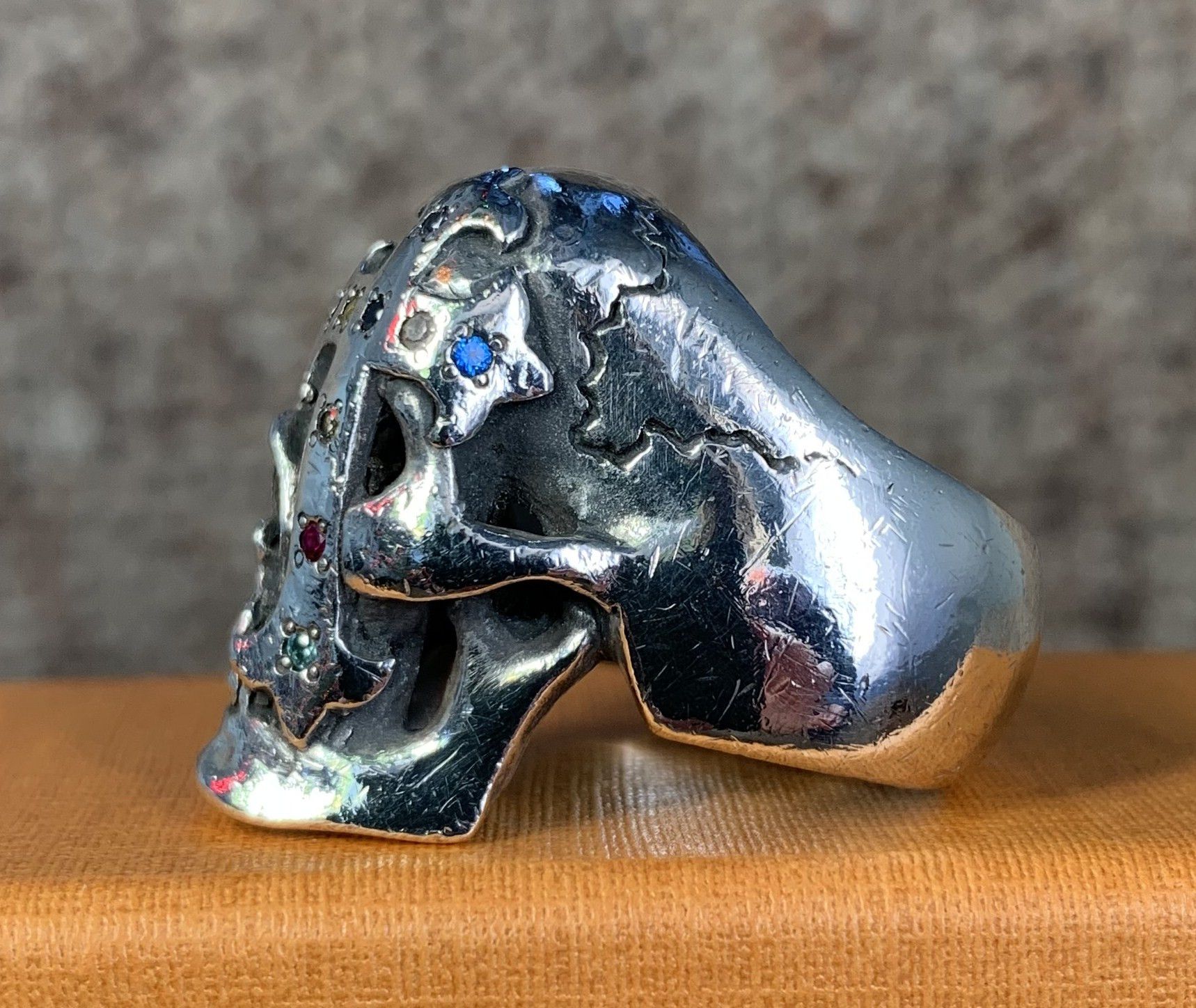 Number (N)ine SS05 "Nightcrawler" Bejeweled Silver Skull Ring Size ONE SIZE - 4 Thumbnail