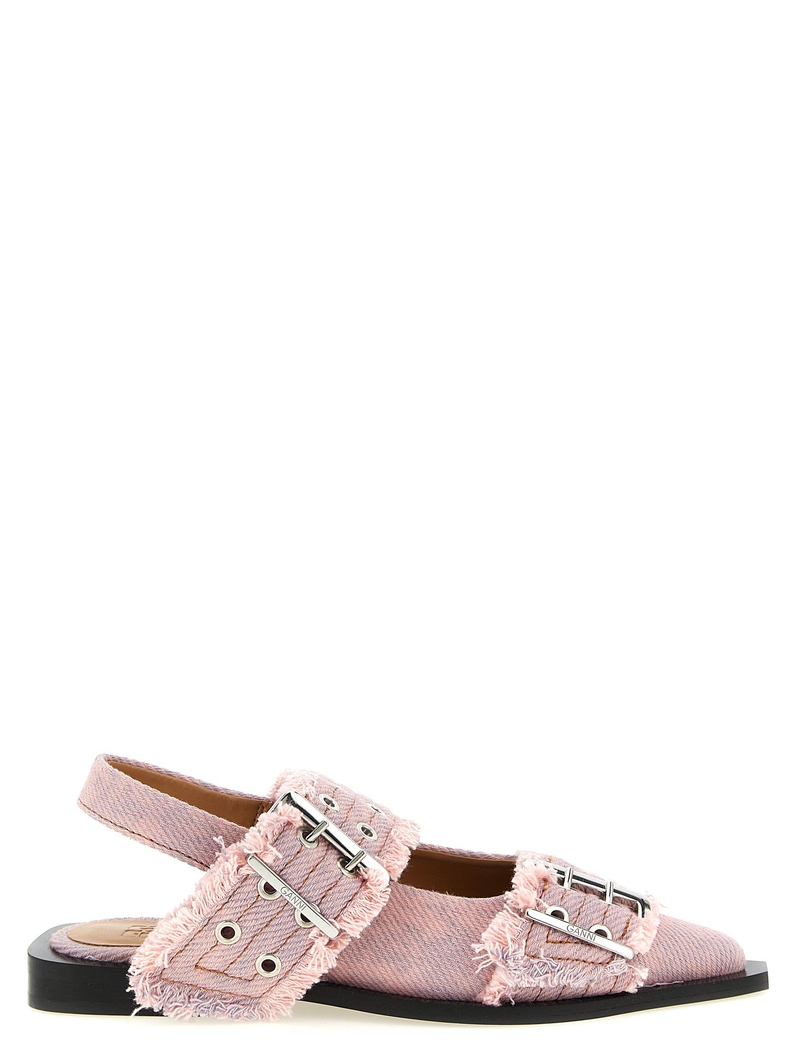 'Feminine Buckle Fringed Denim' Slingback