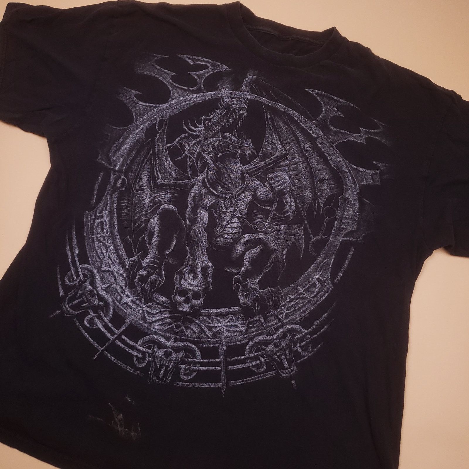 Vintage Vtg y2k Dragon Fantasy Gothic Blackout Distress Golem tee Size US L / EU 52-54 / 3 - 3 Thumbnail