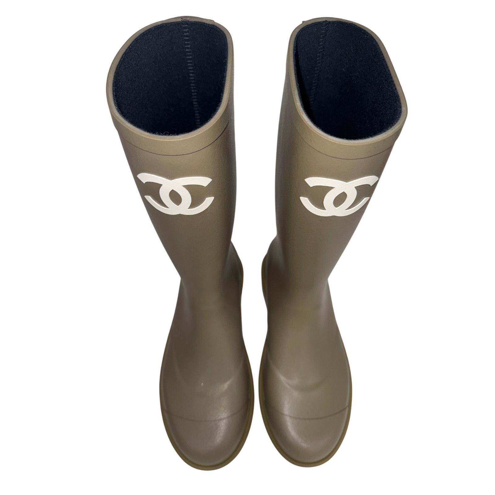 Chanel Dark Beige Moss Green White CC Logo High Rubber Rain Boot 42 Size US 12 / IT 42 - 9 Thumbnail