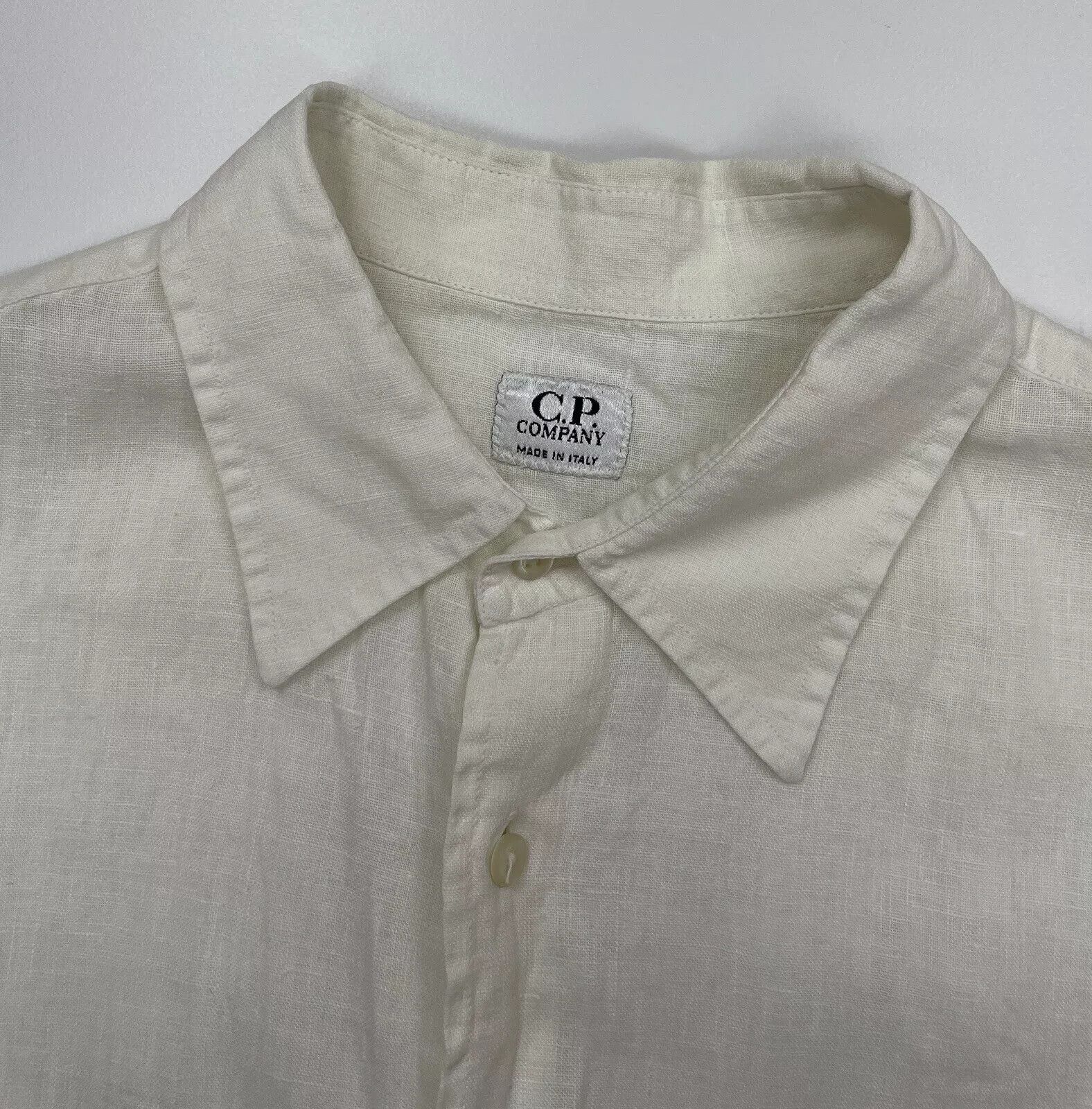 C.P. Company C.P. Company Linen Men Short sleeve Button-up Shirt White Size US L / EU 52-54 / 3 - 11 Thumbnail