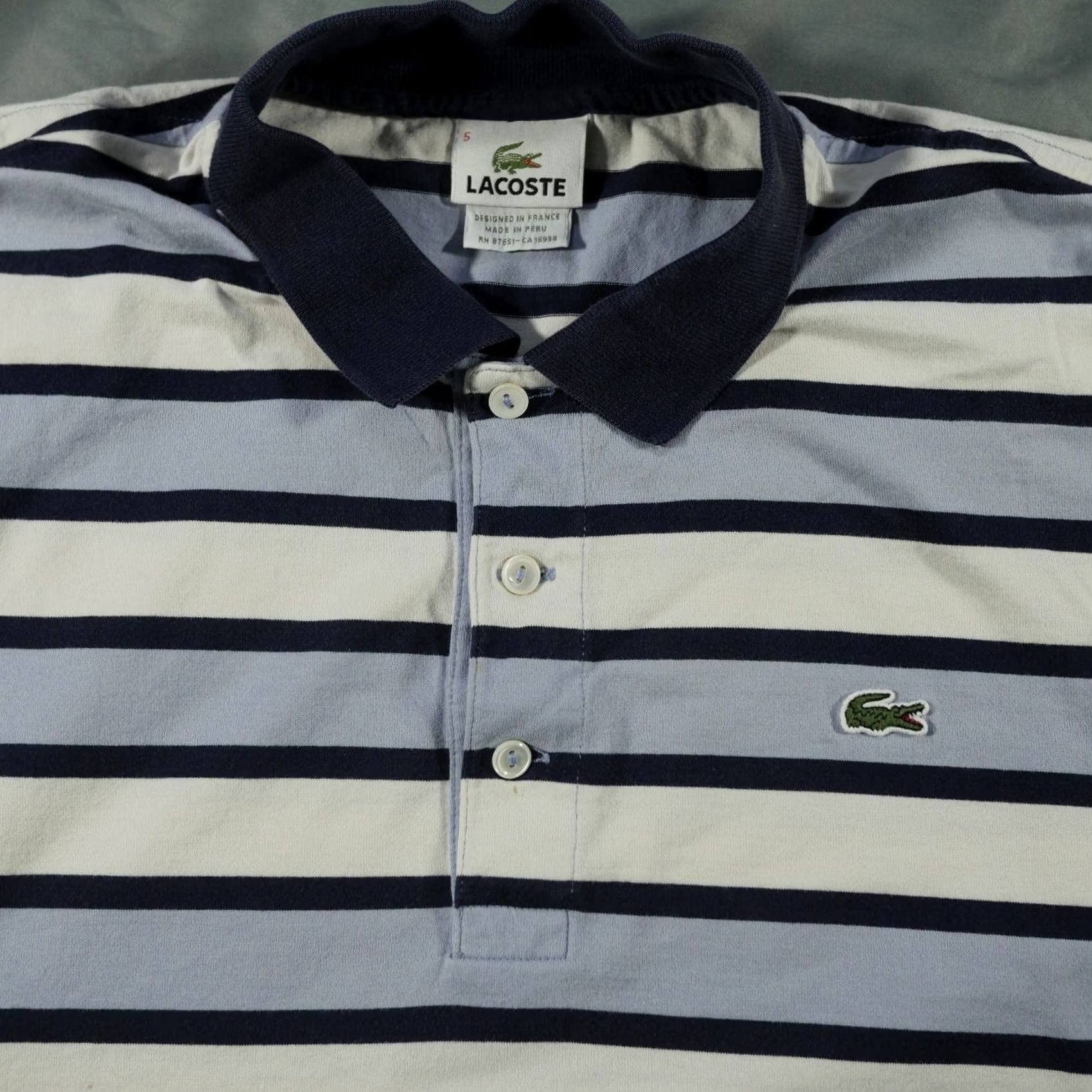 Lacoste Lacoste Polo Shirt Mens Large 5 Blue White Devanlay Stripes Tennis Preppy Casual Shirt Mens L Blue White Striped Polo Golf Tennis Zipper? Size US L / EU 52-54 / 3 - 5 Thumbnail