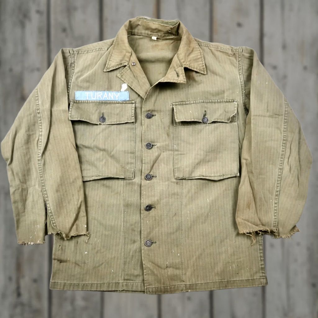 Vintage Vintage 40s WW2 HBT Utility Jacket P43 Sz M / L - Military Green Denim 13 Star Buttons - Fair Condition Size US L / EU 52-54 / 3 - 1 Thumbnail