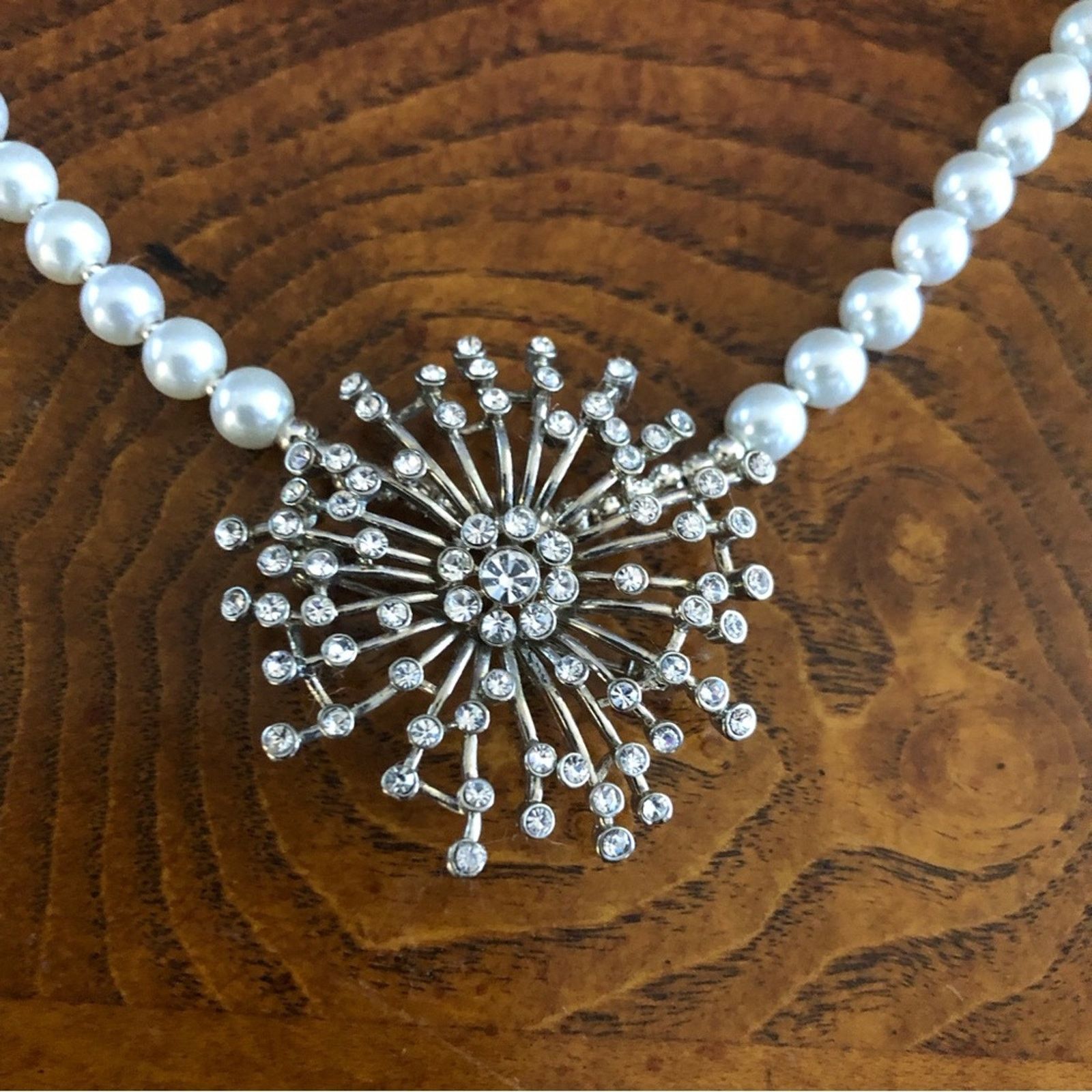 Handmade Handcrafted repurpose rhinestone cluster Pearl necklace Size ONE SIZE - 8 Thumbnail