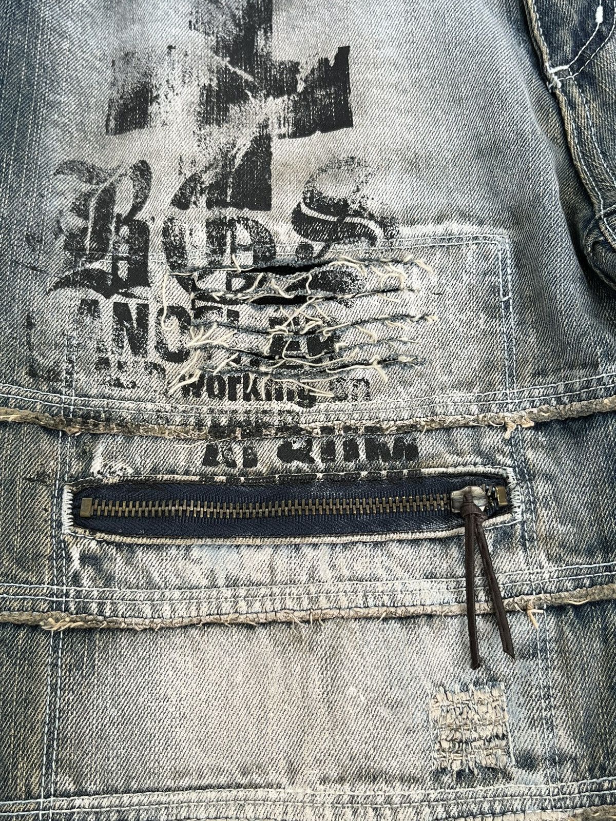 BERNINGS SHO Vtg BERNINGS-SHO Punk Distressed Poem Minimalist Flare Denim Size US 29 - 10 Thumbnail