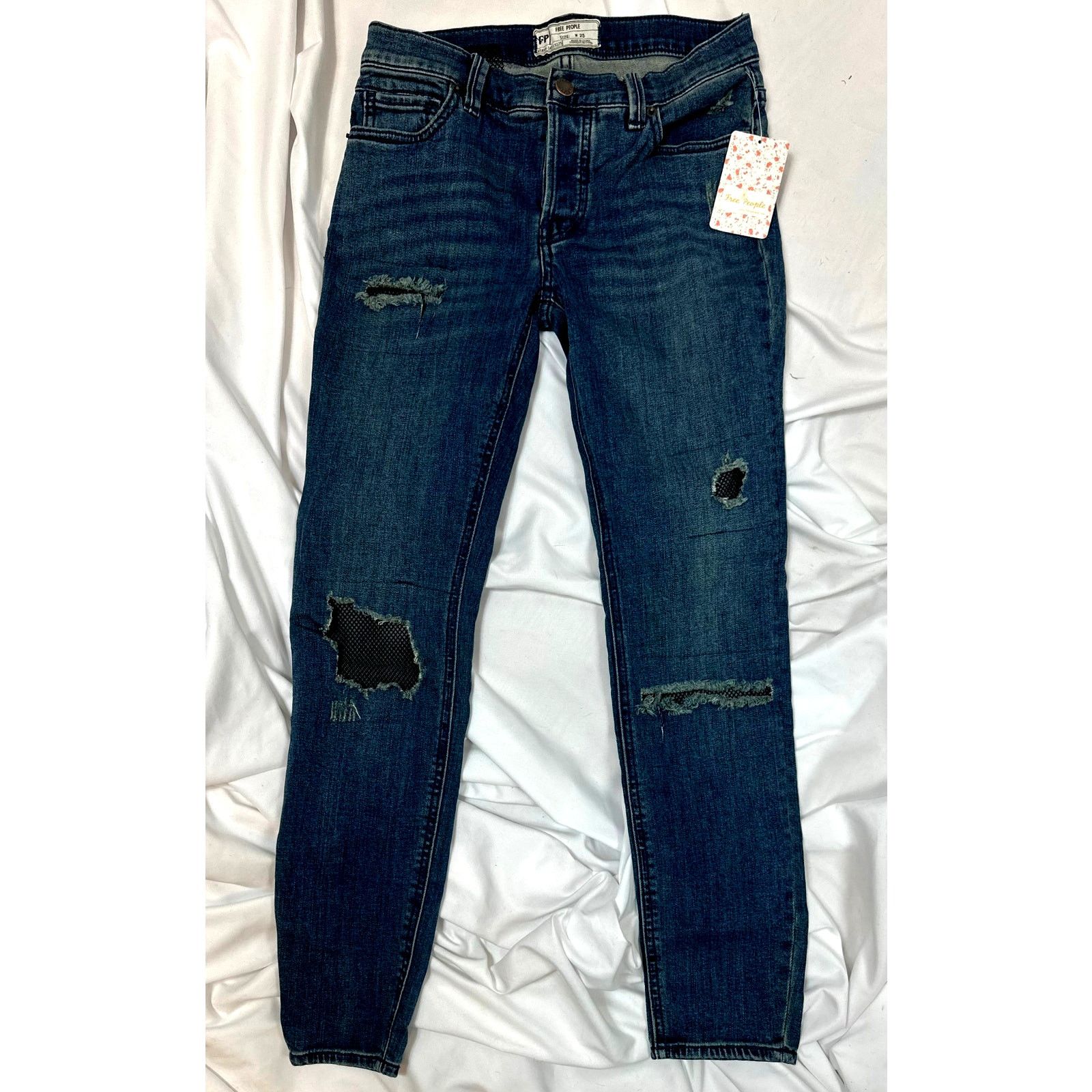 Free People Free People Fishnet-Inlet Skinny Jeans Tupelo Blue 25 Size 25" / US 0 / IT 36 - 11 Thumbnail