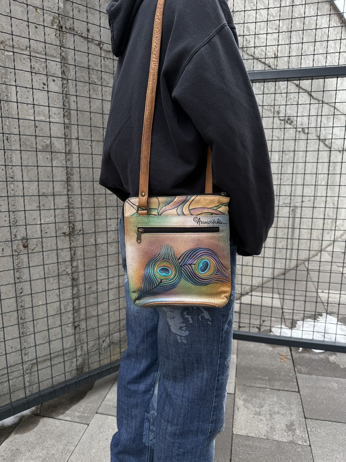 Vintage Anuschka Hand Painted Leather Peacock Crossbody Bag Size ONE SIZE - 1 Thumbnail