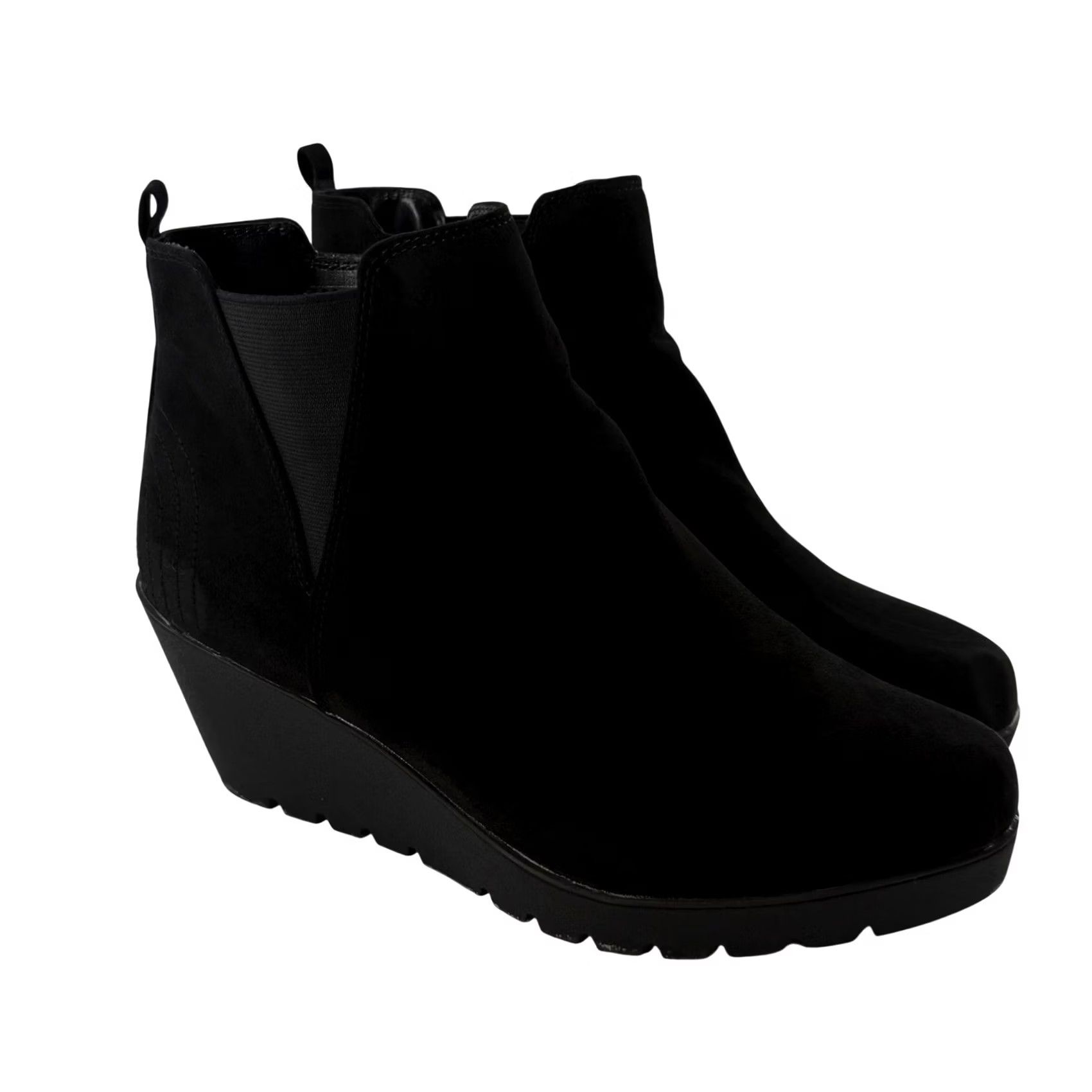 Vintage Dexflex Comfort Selma 11W Wedge Ankle Boots Black Fabric Zipper Wide Booties Size US 12 / IT 42 - 2 Thumbnail