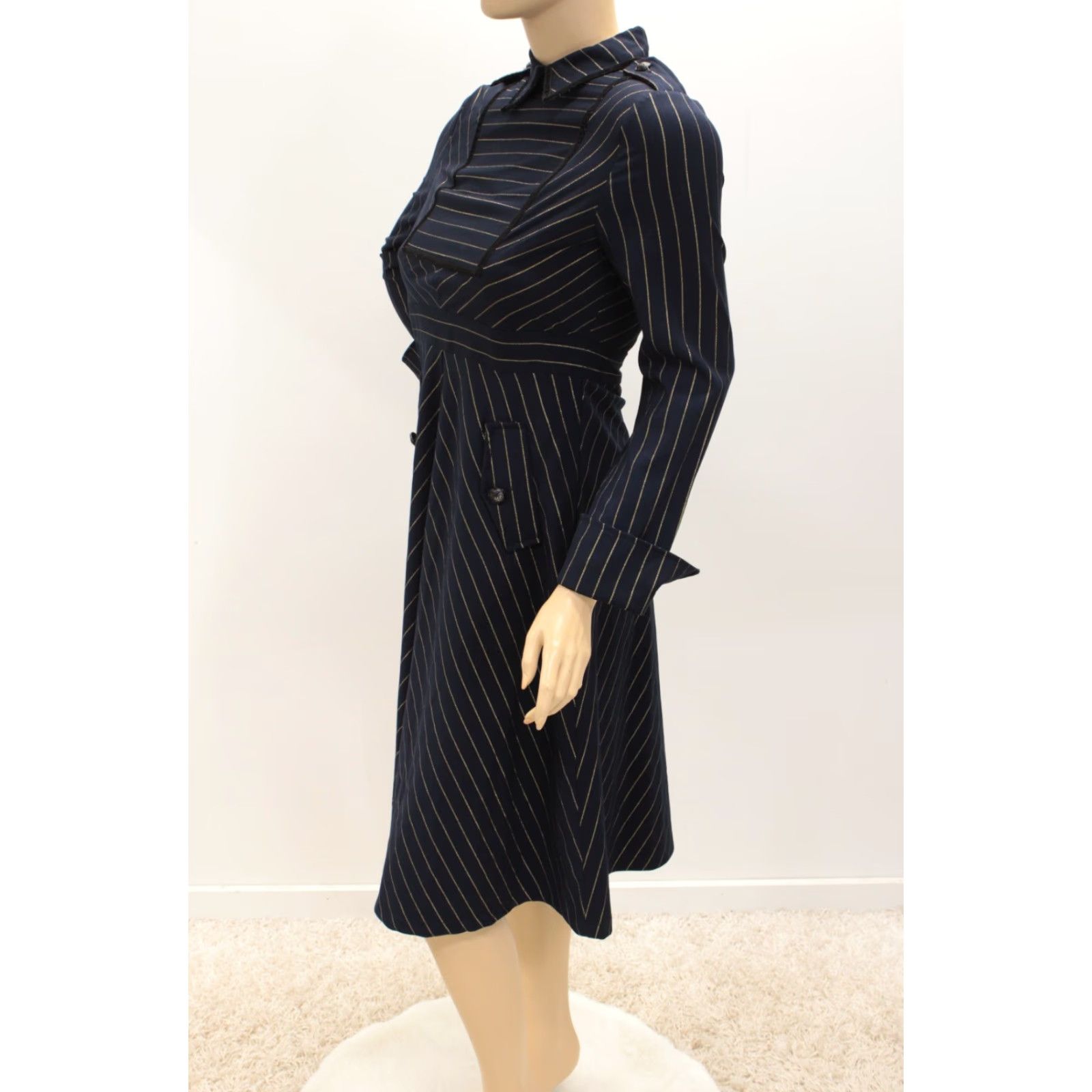 Vintage Metisu Dress Women Medium Blue Striped Military Formal Office Party 90s Army Classic Womens Size M / US 6-8 / IT 42-44 - 2 Thumbnail