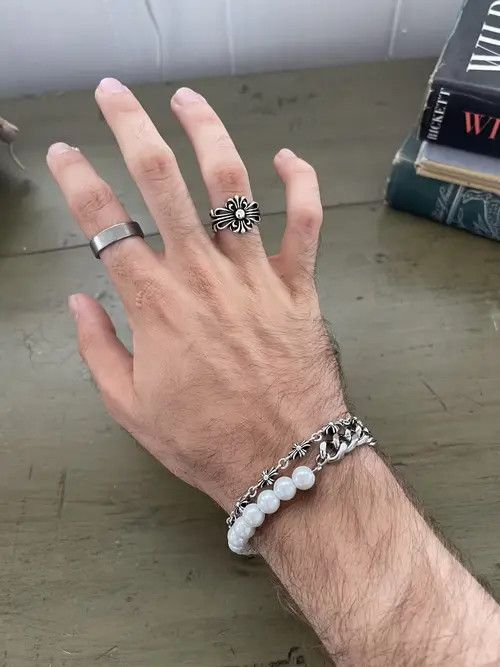 Jewelry Silver Pearl Cuban Bracelet Size ONE SIZE - 3 Thumbnail