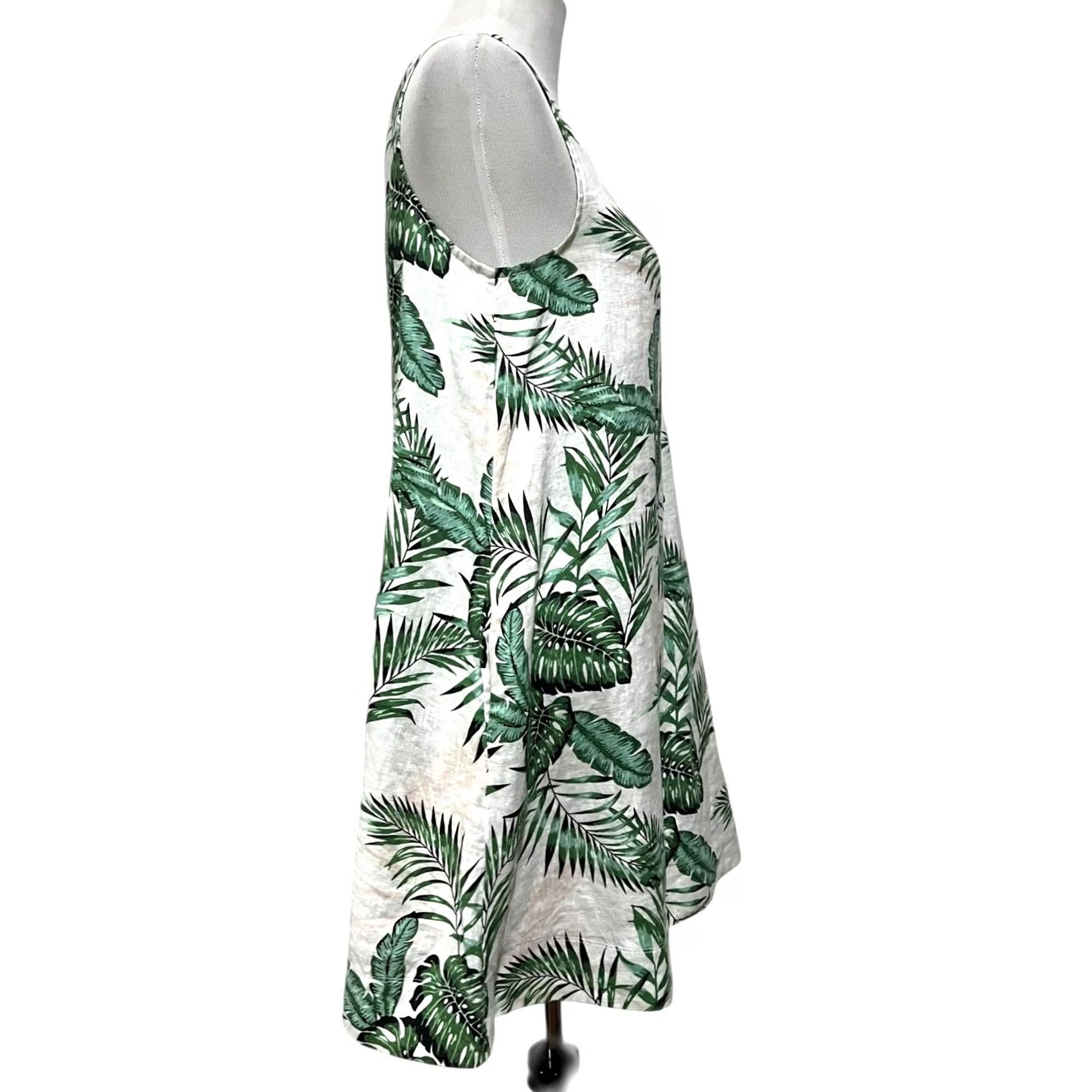 Vintage C&C California 100% Linen Tropical Floral Print Sleeveless Dress S Moon Palm Green Women's Dress Sleeveless Size S Size S / US 4 / IT 40 - 4 Thumbnail