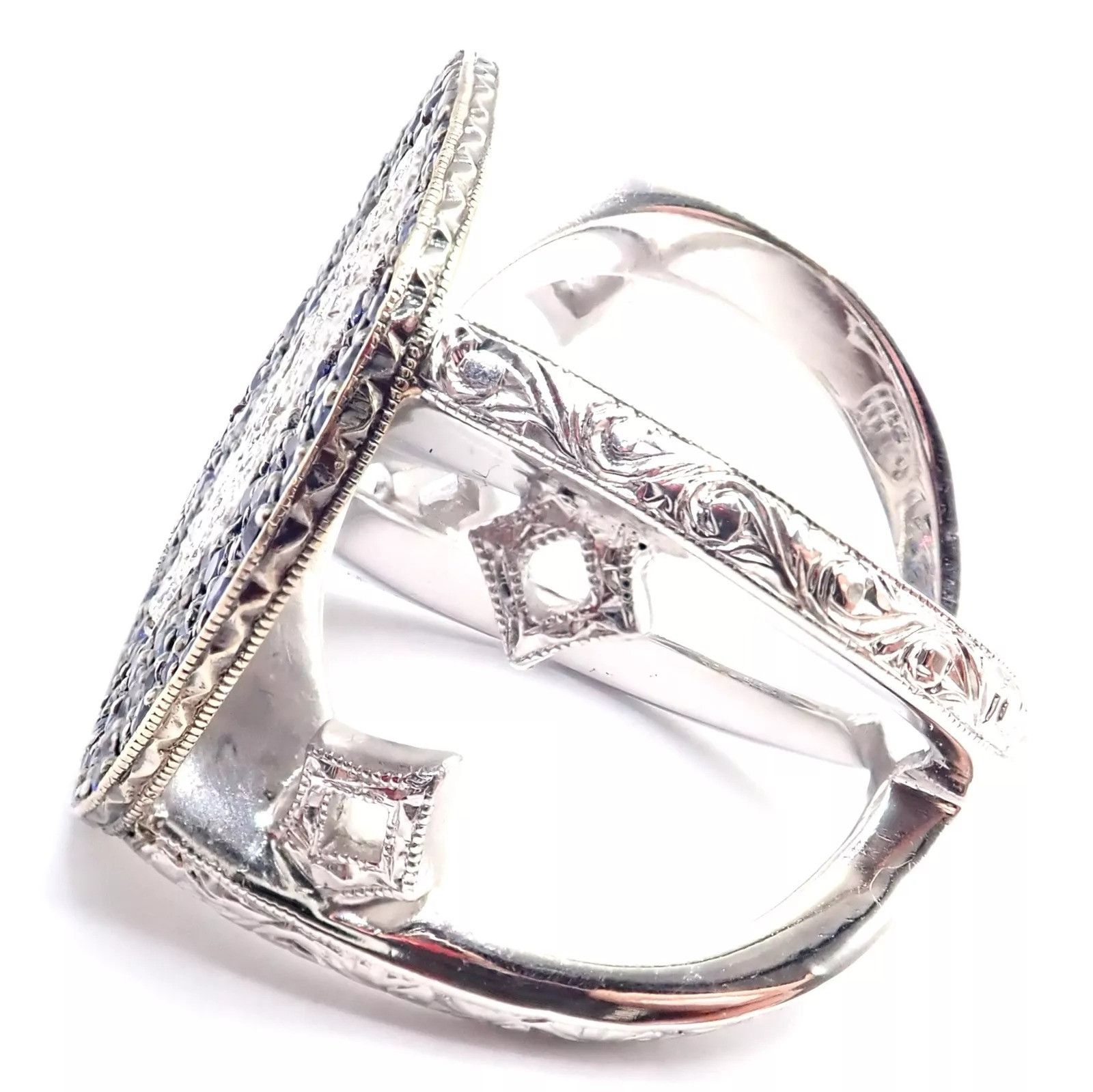 Vintage Loree Rodkin 18k White Gold Diamond Sapphire Skull Ring Size ONE SIZE - 8 Thumbnail