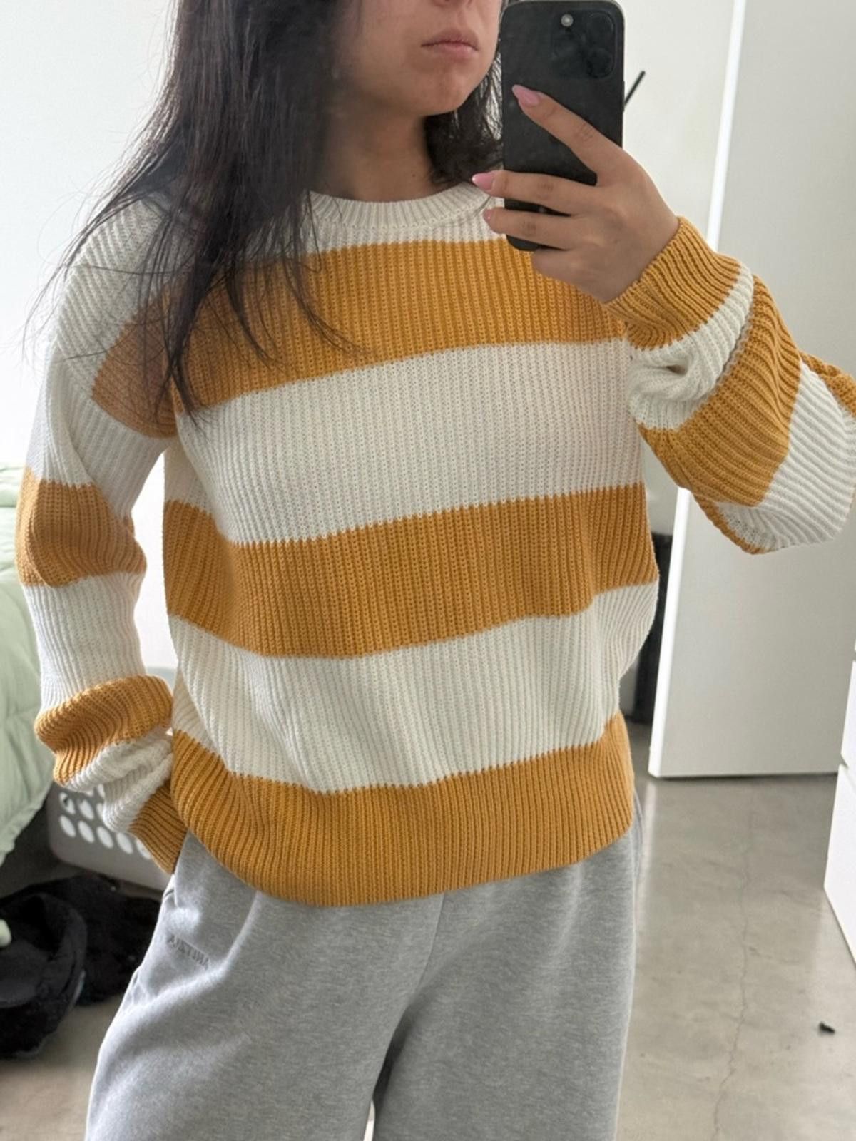 Lacoste Lacoste Live / Stripe Knit Sweater / Gold Ivory Size M / US 6-8 / IT 42-44 - 7 Thumbnail