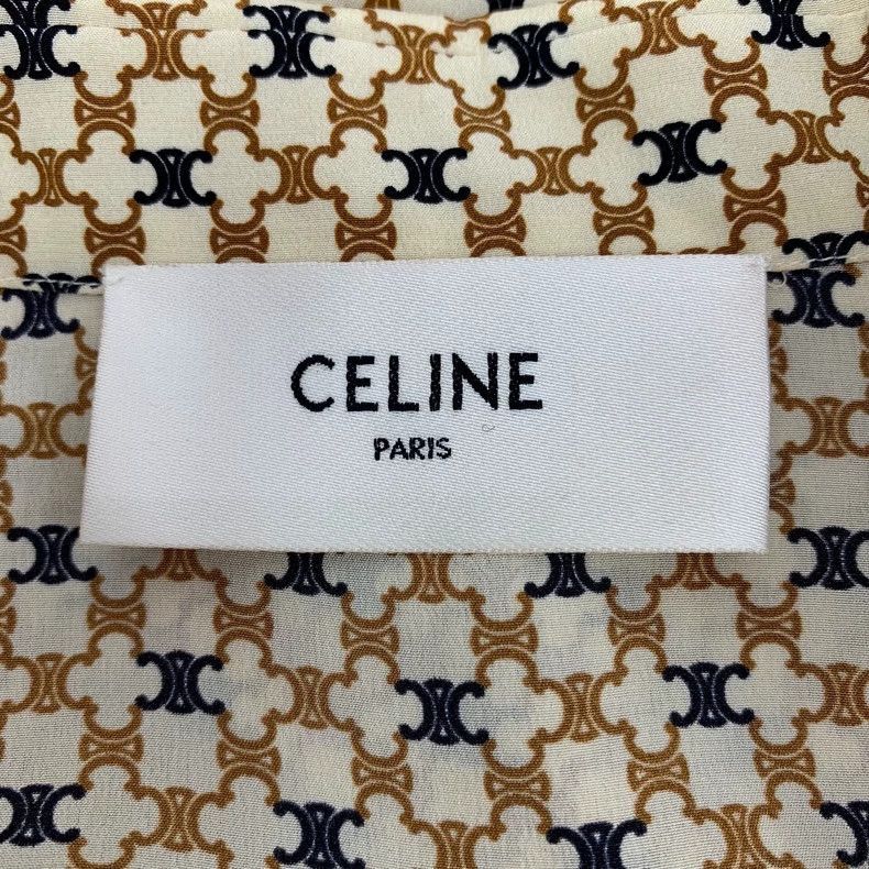 Celine Celine Brown Printed Silk Collared Dress XS Size 22" - 6 Thumbnail